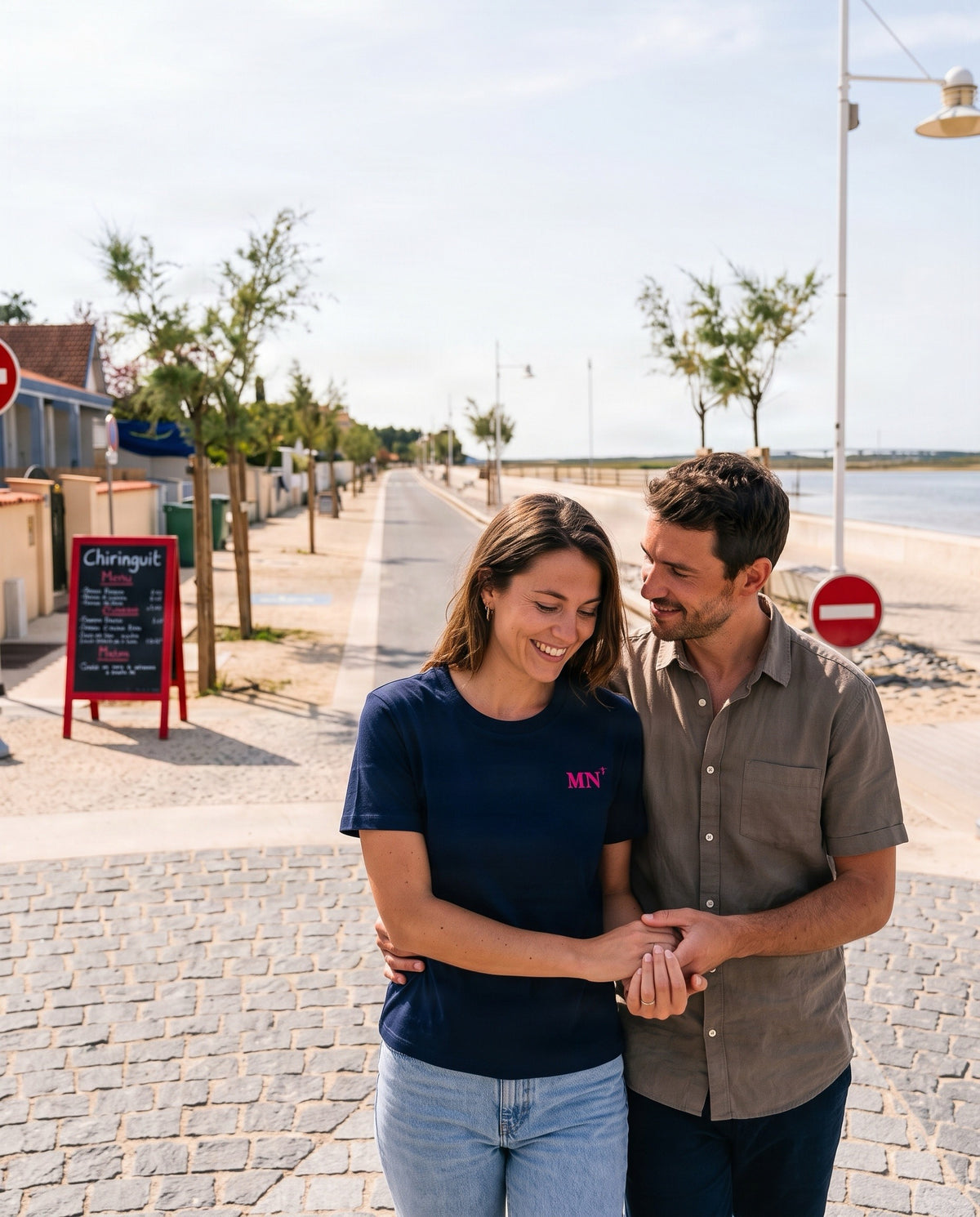 T-shirt brodé Marennes  MN Bleu Marine et Rose Femme
