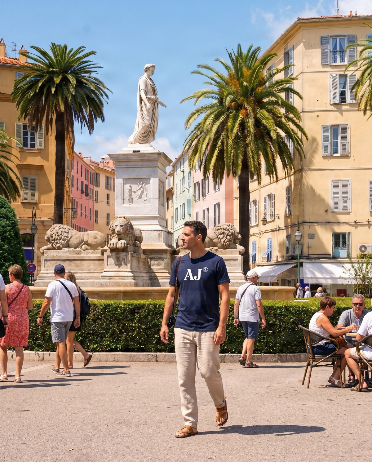 T-shirt Ajaccio AJ Bleu Marine et Blanc