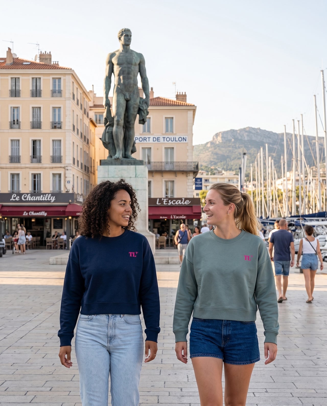 Sweat femme oversize TL Toulon Vert / Rose - Bleu Marine / Rose