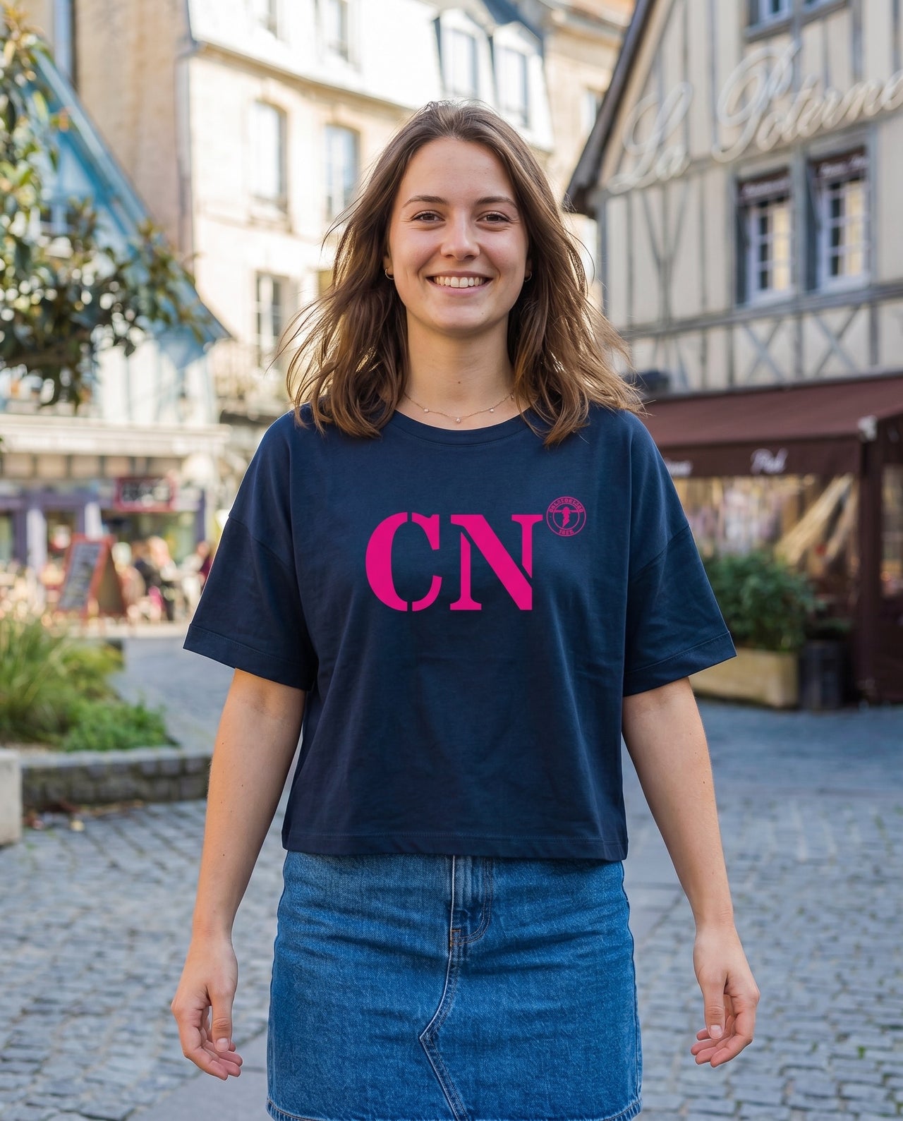 T-shirt oversized CN Caen - Bleu et rose - Femmes