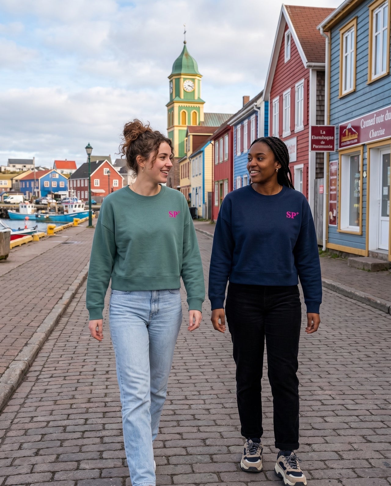 Sweat femme oversize SP Saint-Pierre-Et-Miquelon Vert / Rose - Bleu Marine / Rose