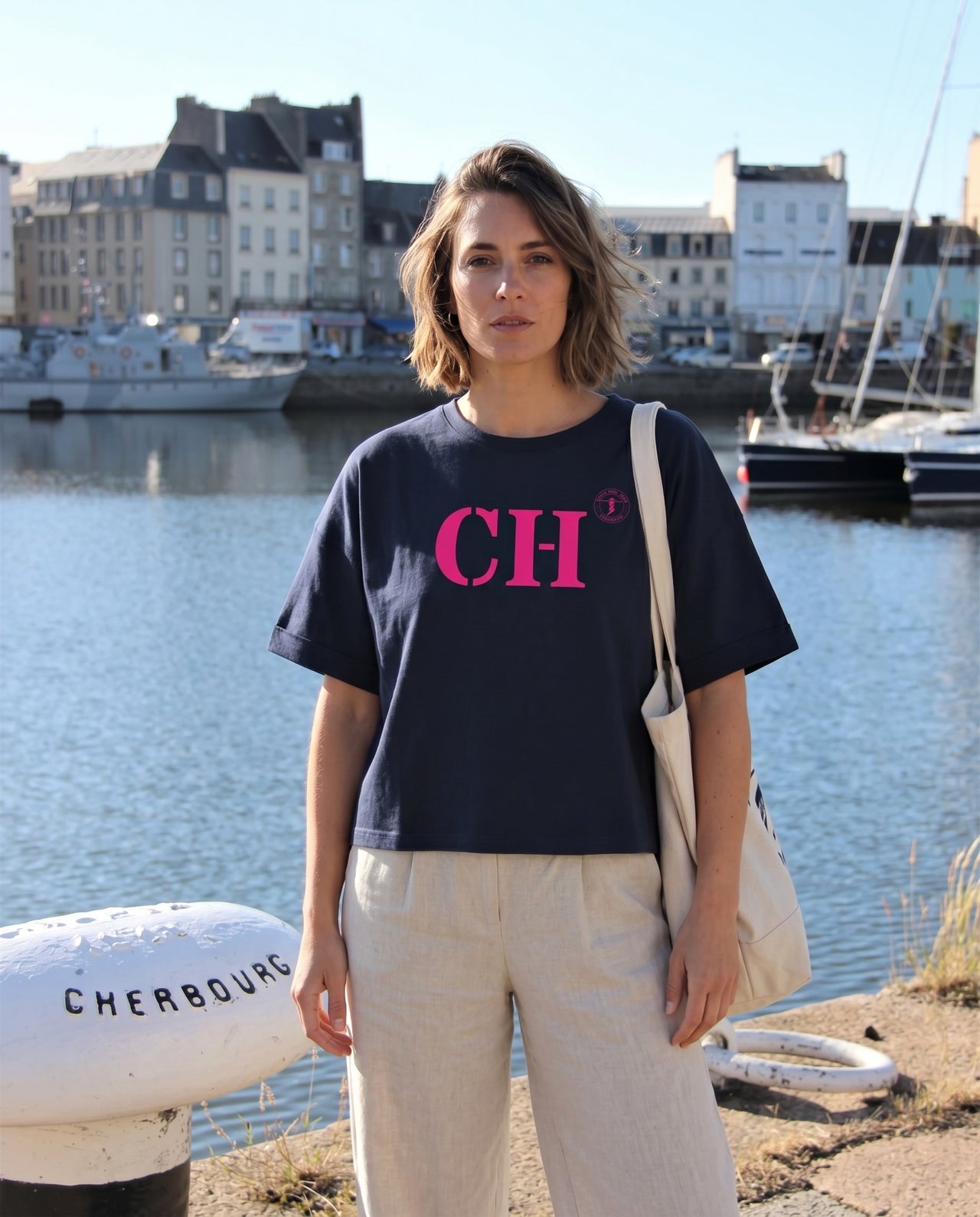 T-shirt oversized CH Cherbourg - Bleu et rose - Femmes