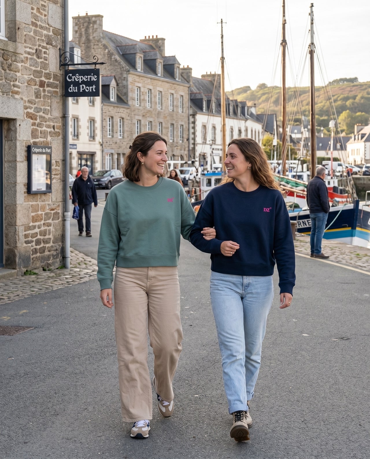 Sweat femme oversize DZ Douarnenez Vert / Rose - Bleu Marine / Rose
