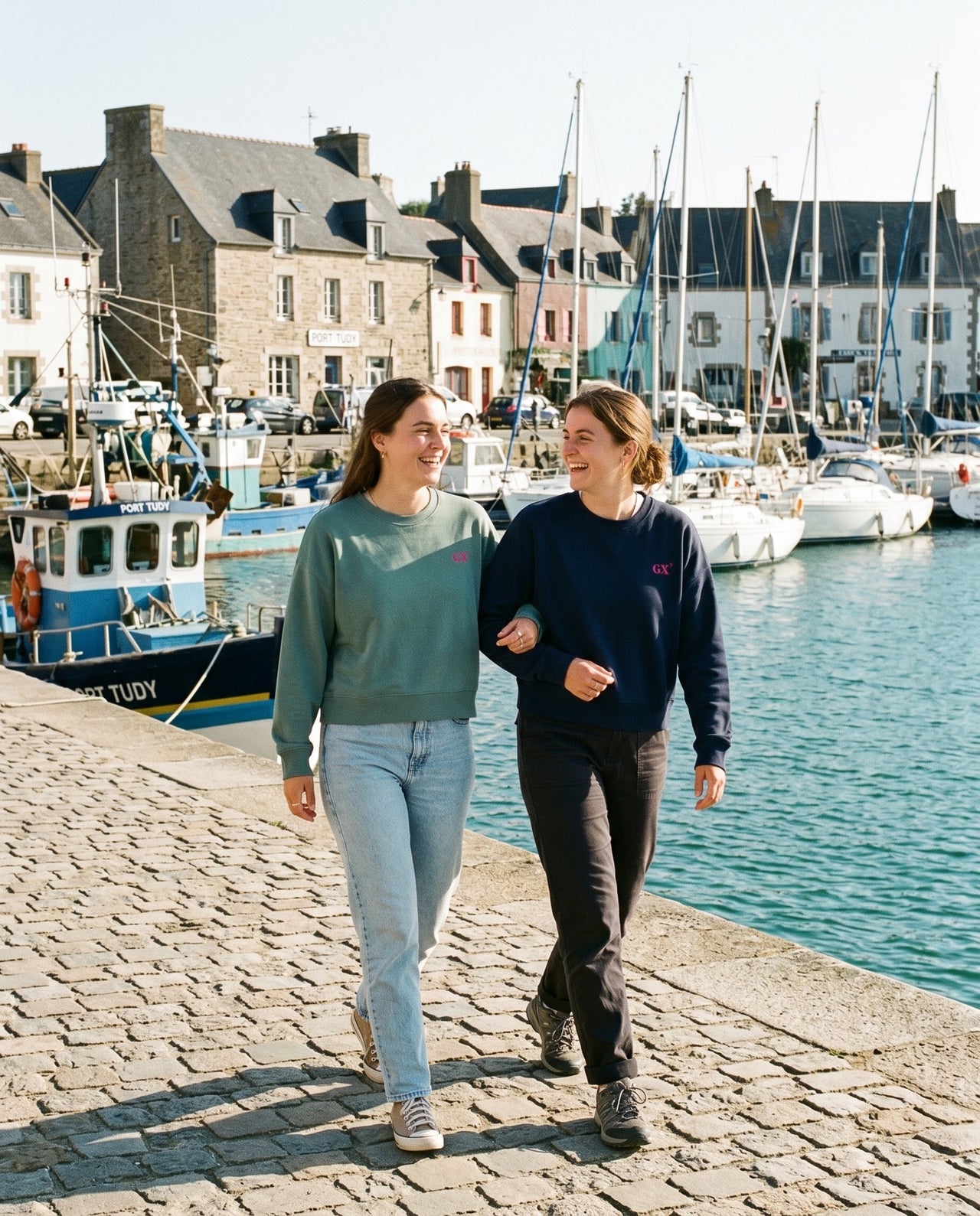 Sweat femme oversize GX Groix Vert / Rose - Bleu Marine / Rose