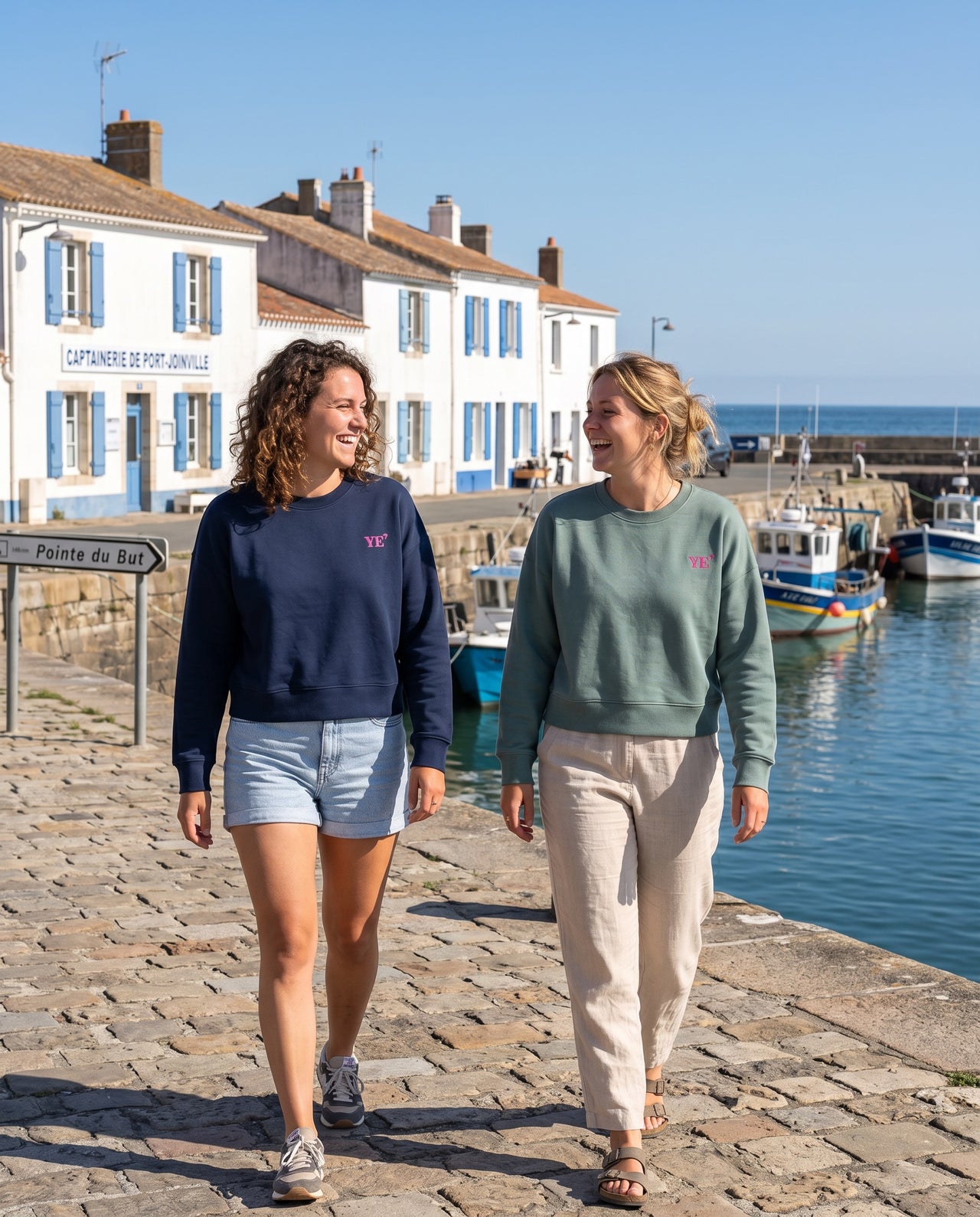 Sweat femme oversize YE Île d'Yeu Vert / Rose - Bleu Marine / Rose
