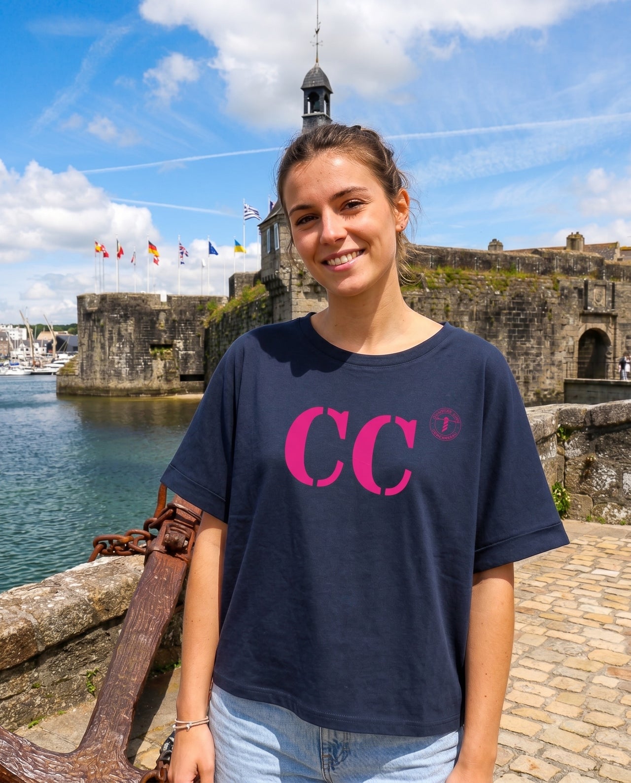 Tshirt oversized CC Concarneau - Bleu et rose - Femmes