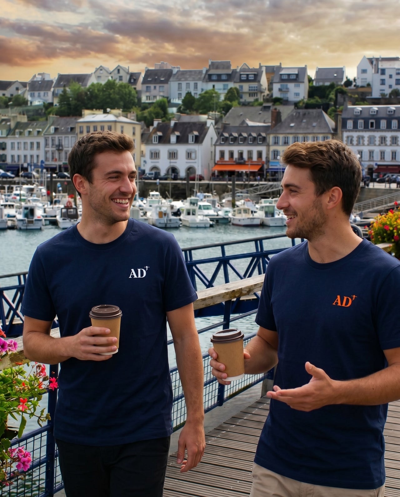 T-shirt brodé Audierne AD Bleu Marine orange / blanc