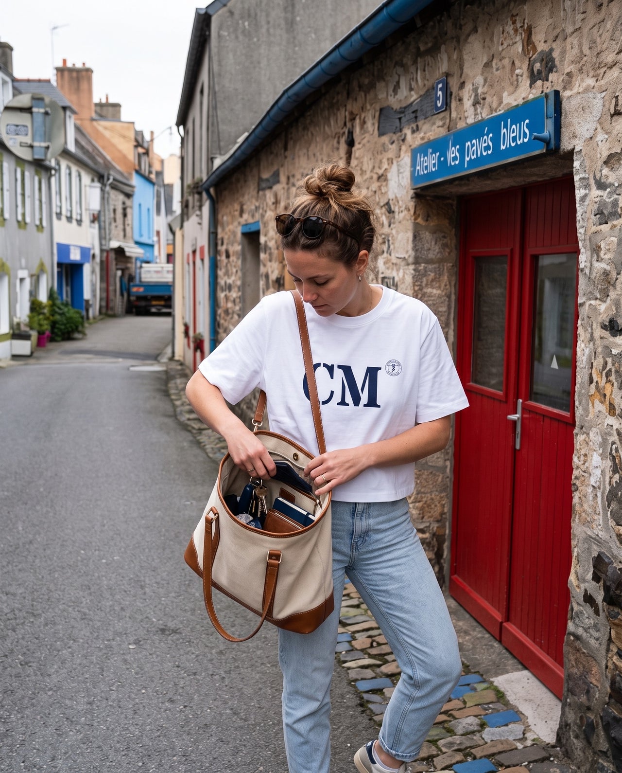 Tshirt oversized Camaret CM - Blanc et Bleu - Femmes