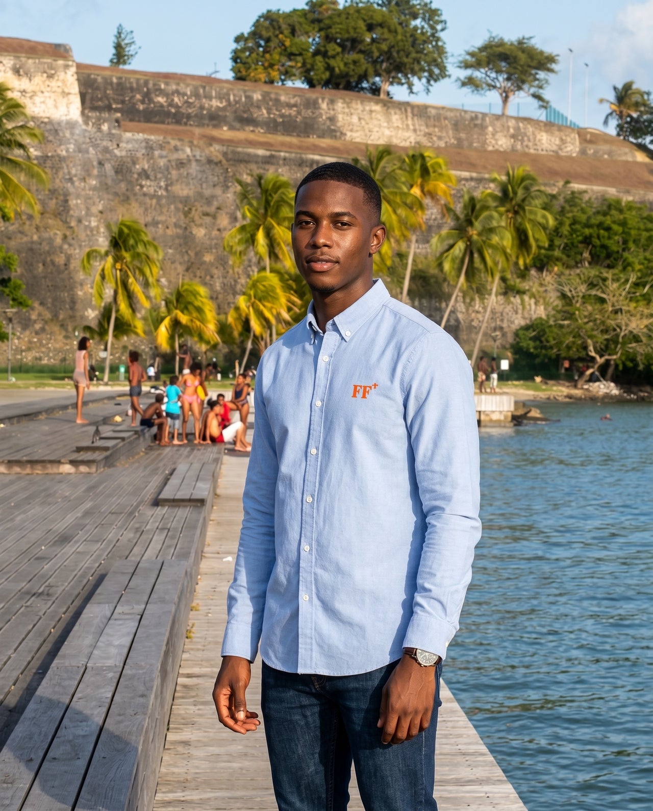 Chemise FF Fort-De-France Hommes bleu ciel Orange - Blanc