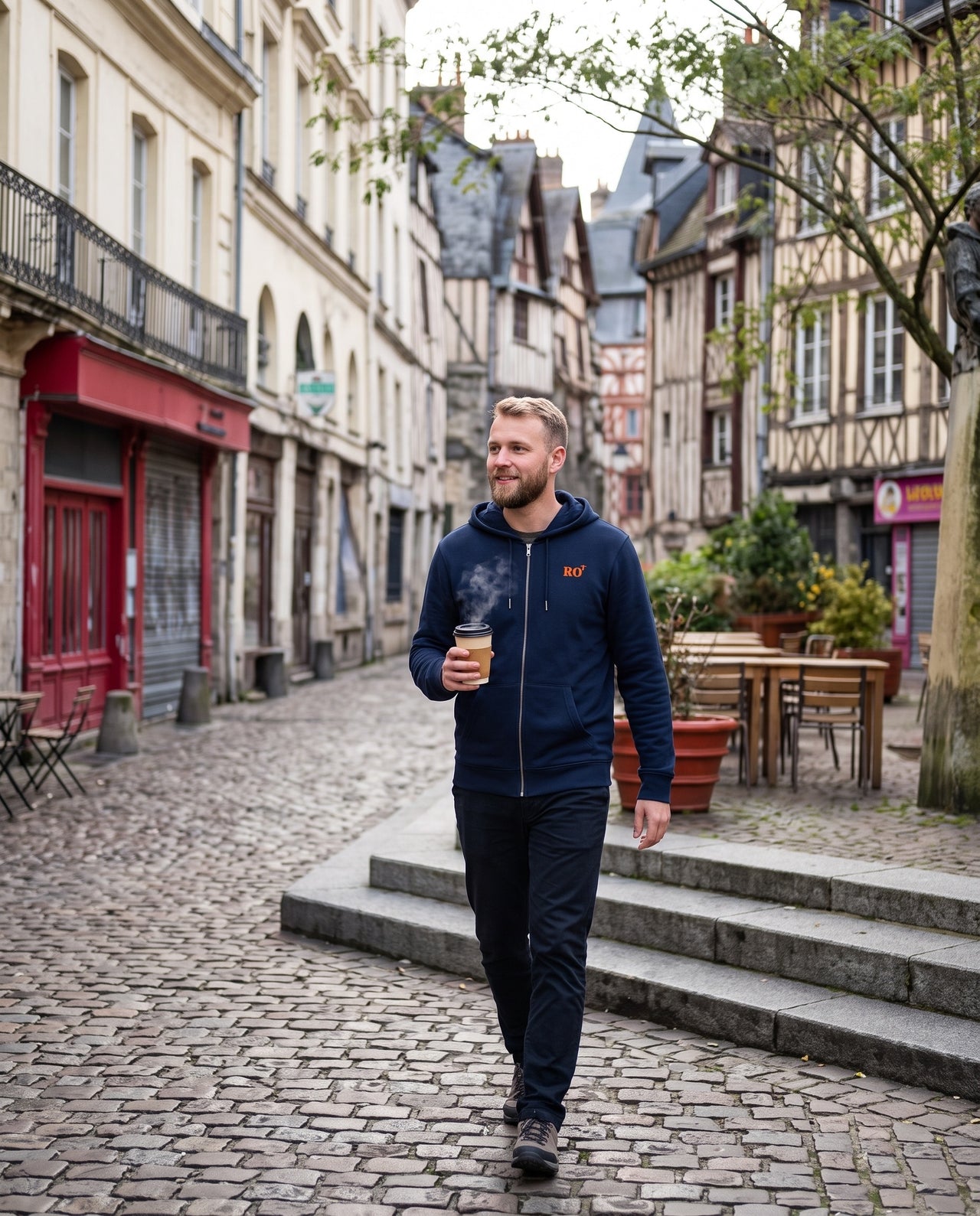 Sweat à capuche zippé Rouen RO Bleu Marine et Orange - Unisexe