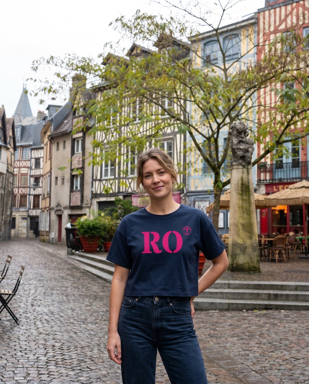 T-shirt oversized RO Rouen - Bleu et rose - Femmes
