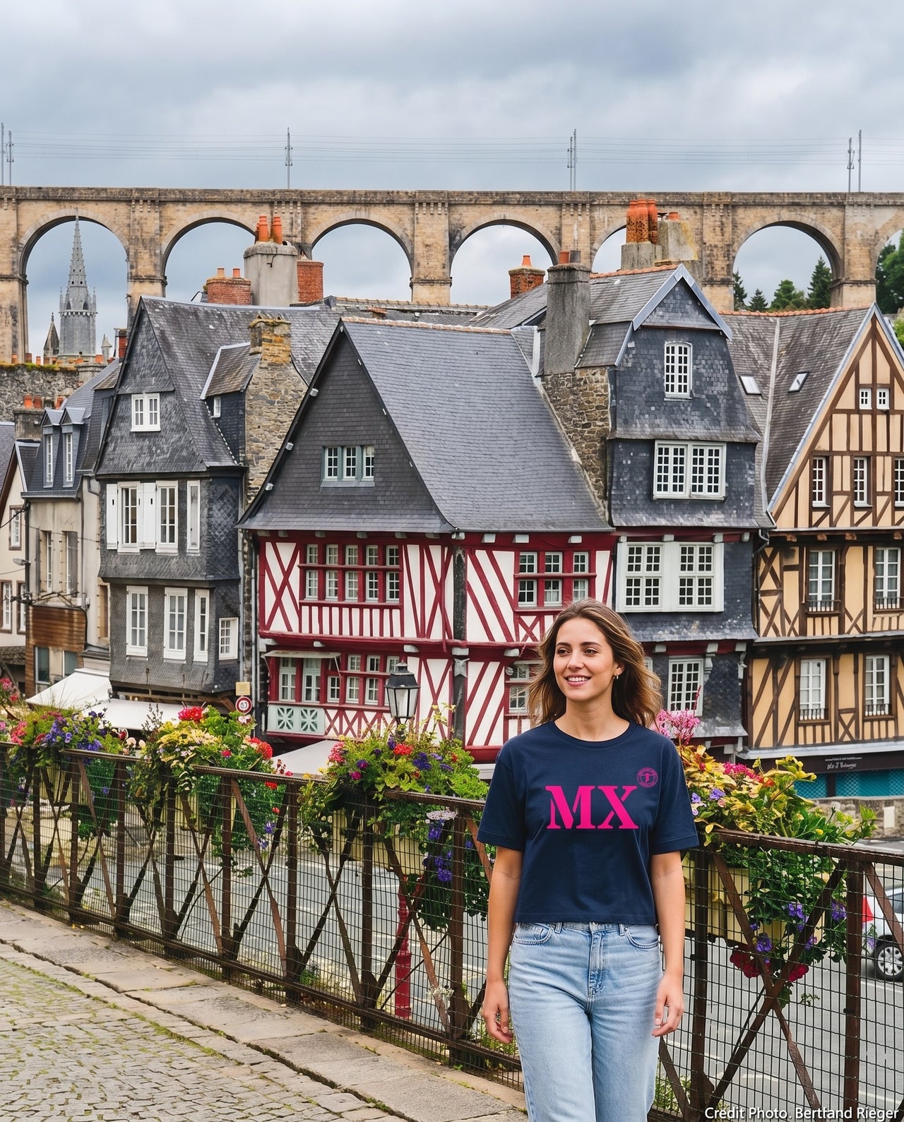 T-shirt oversized MX Morlaix - Bleu et rose - Femmes