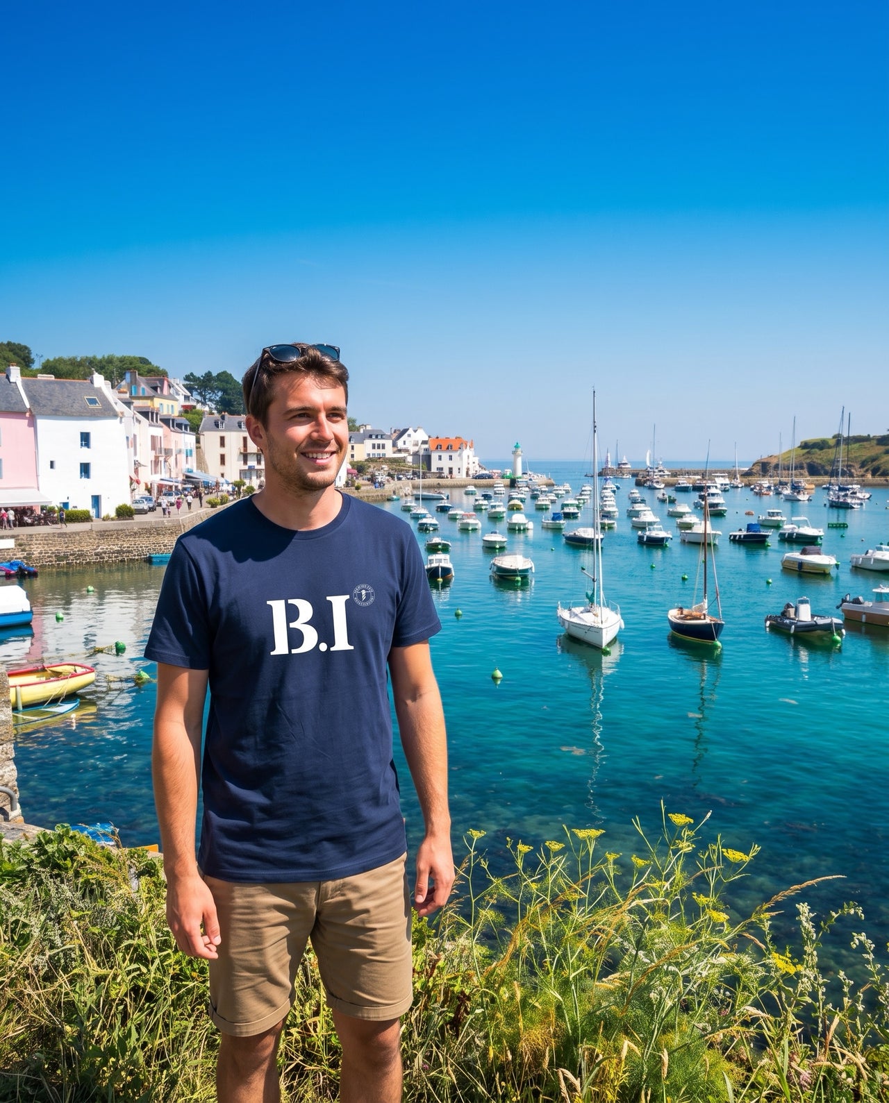 T-shirt Belle Île B.I - Bleu Marine et Blanc