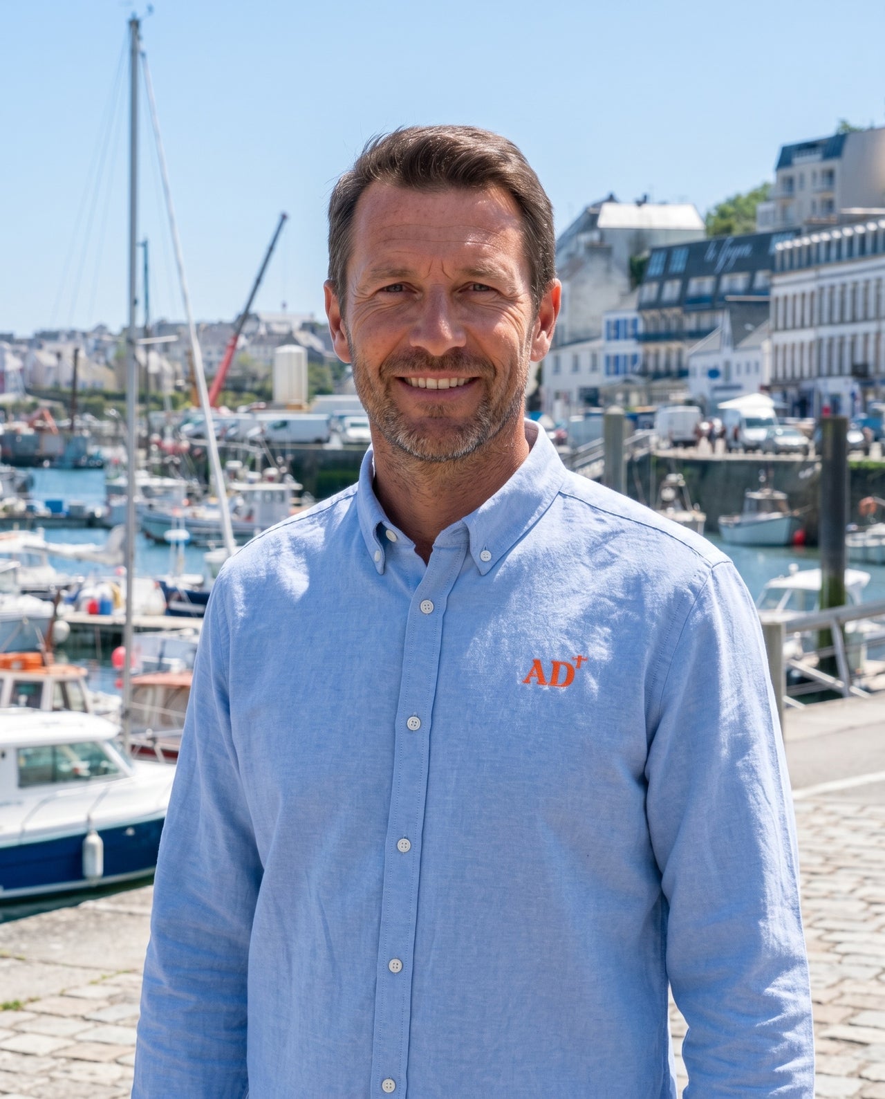 Chemise AD Audierne Hommes bleu ciel Orange - Blanc