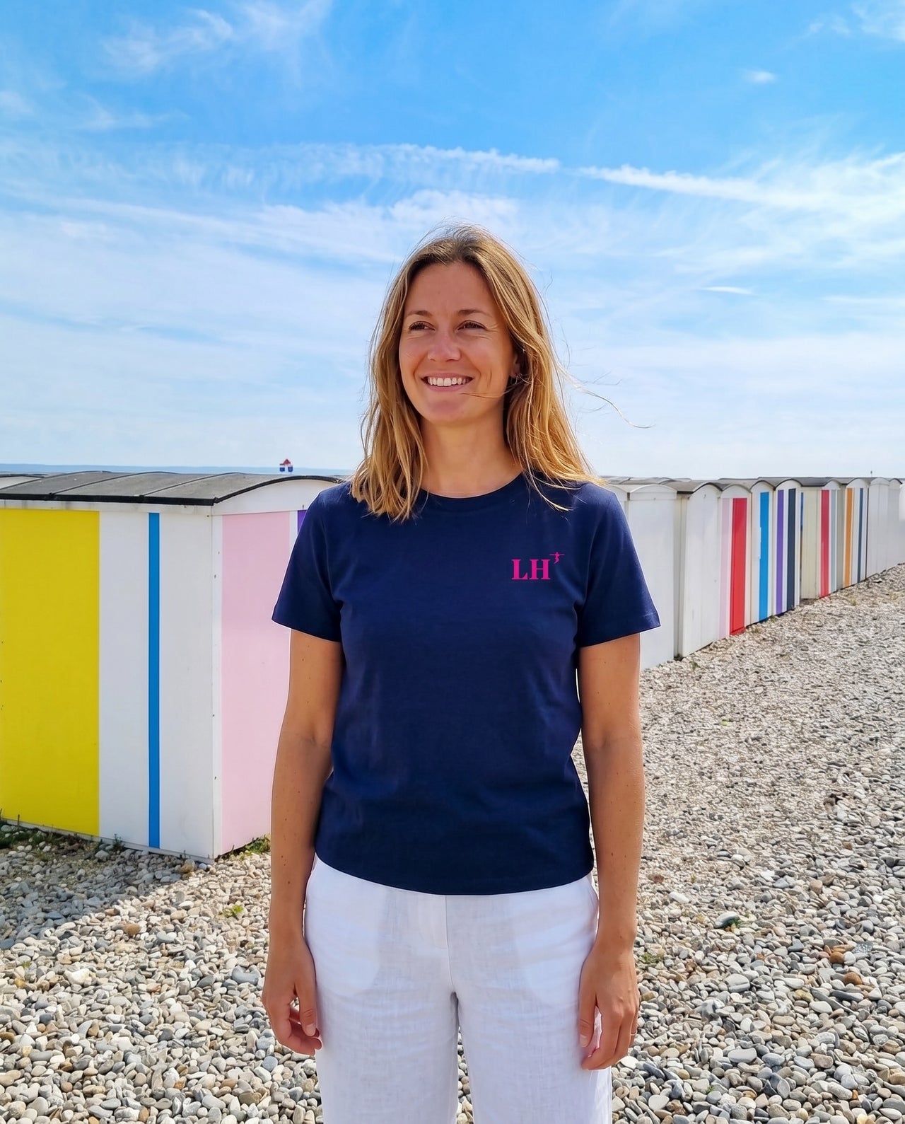 T-shirt brodé Le Havre LH Bleu Marine et Rose Femme