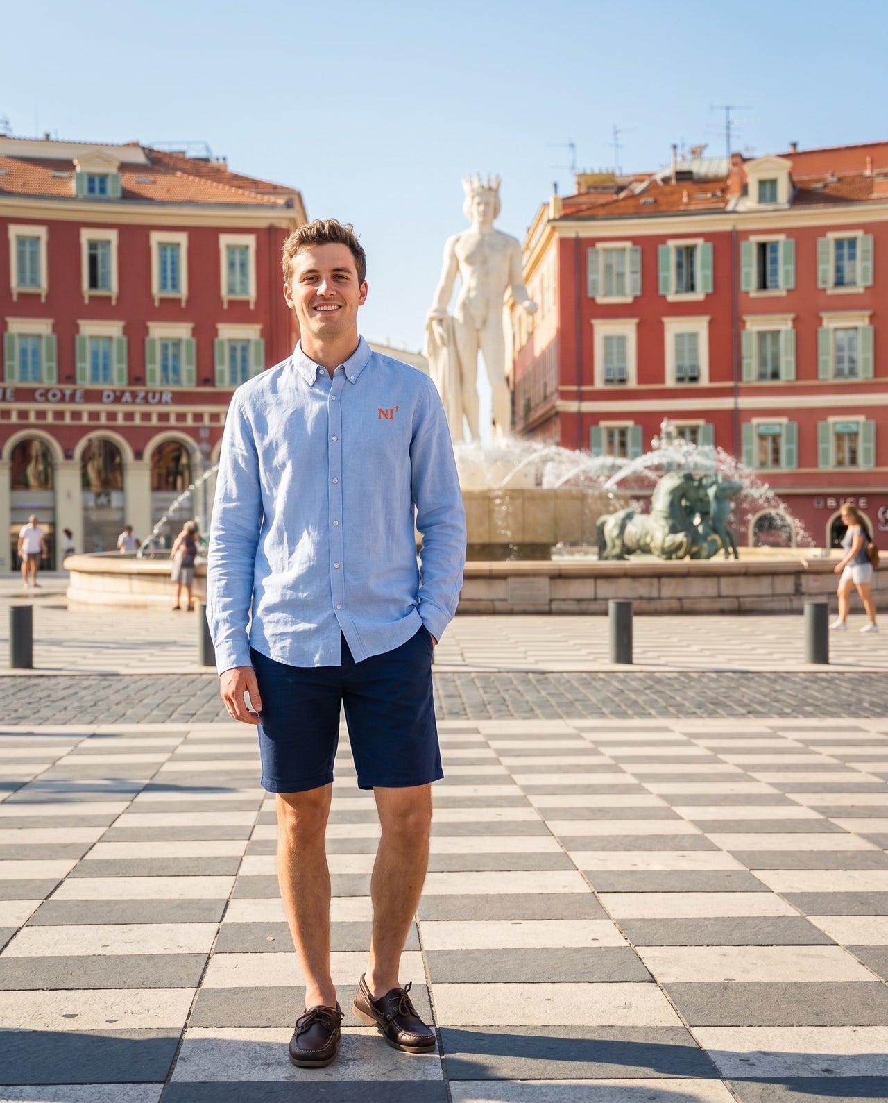 Chemise NI Nice Hommes bleu ciel Orange - Blanc