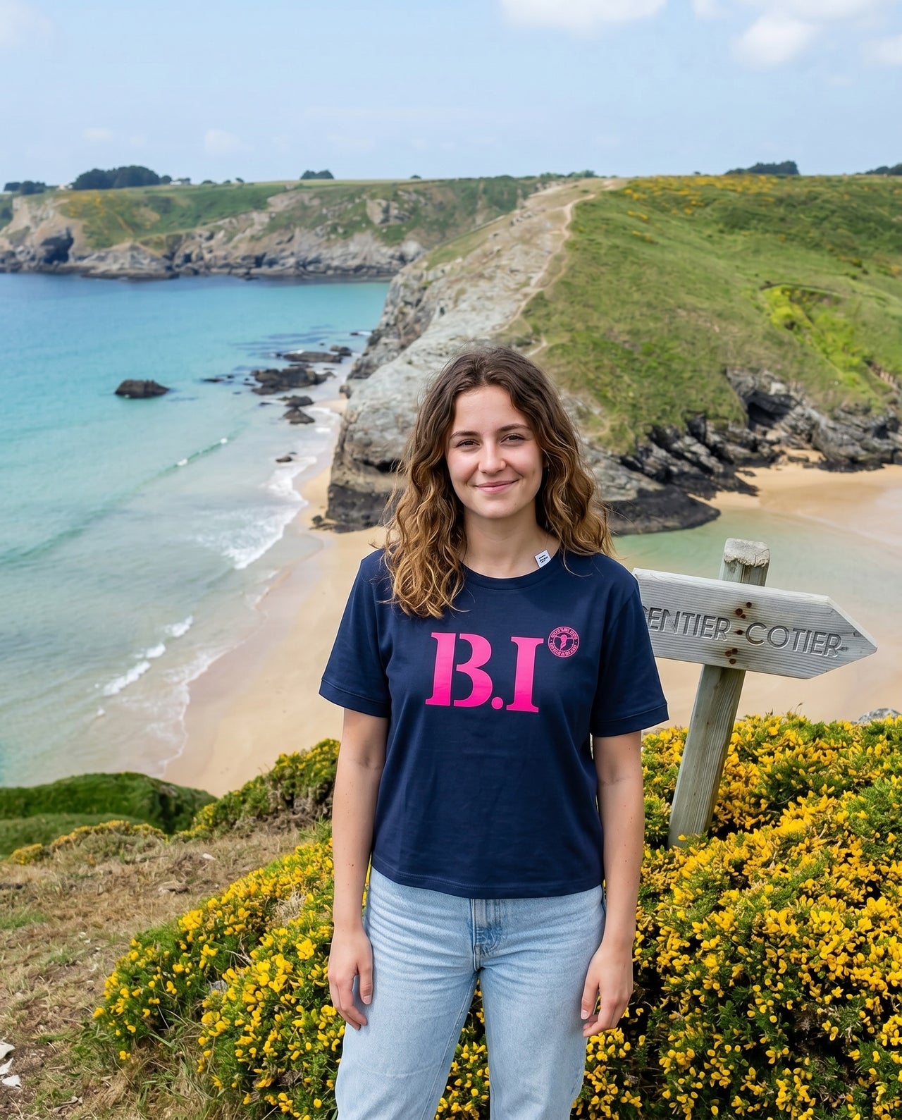 T-shirt oversized B.I. Belle-Île - Bleu et rose - Femmes