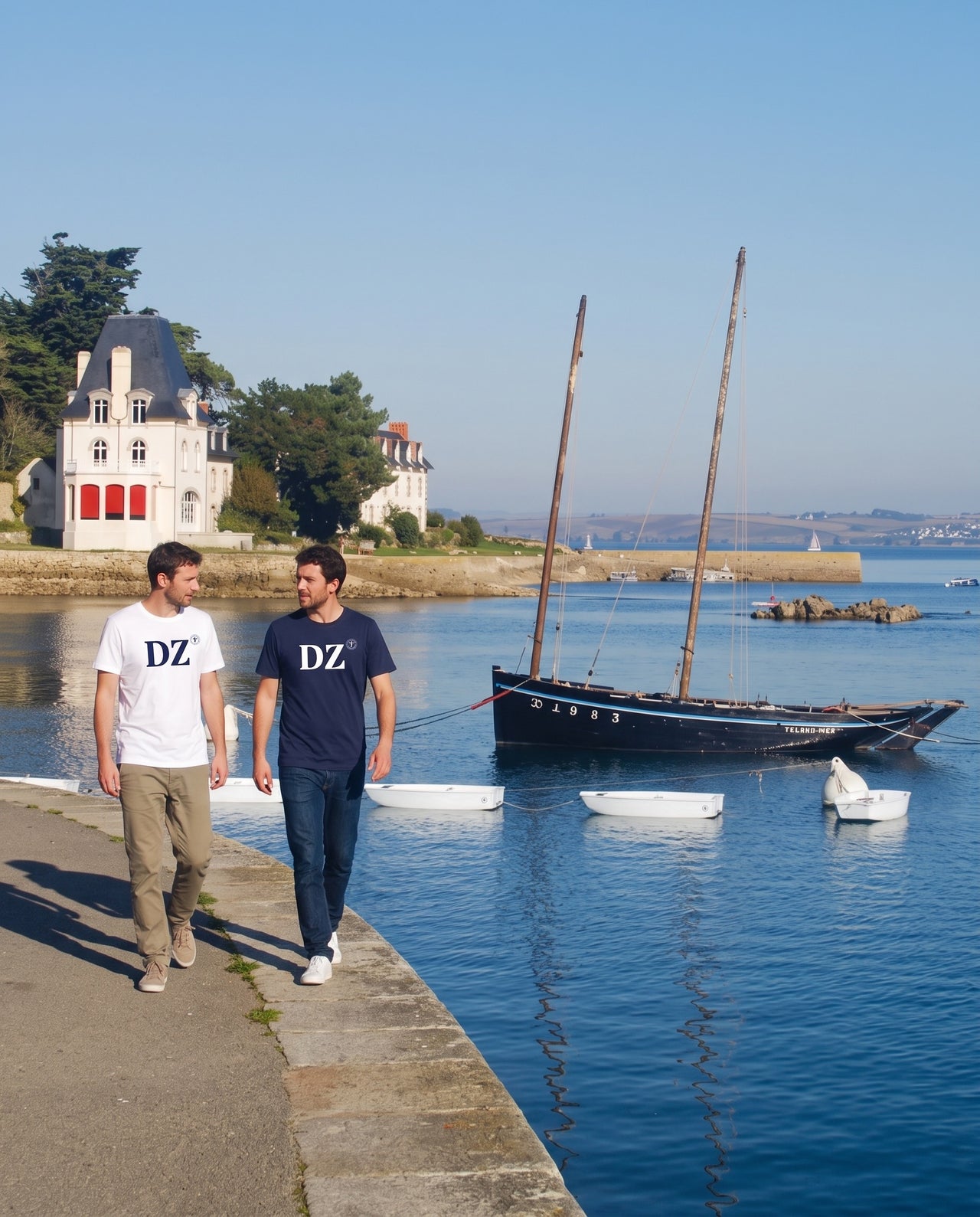T-shirt DZ Douarnenez - Blanc et  Bleu - Unisexe