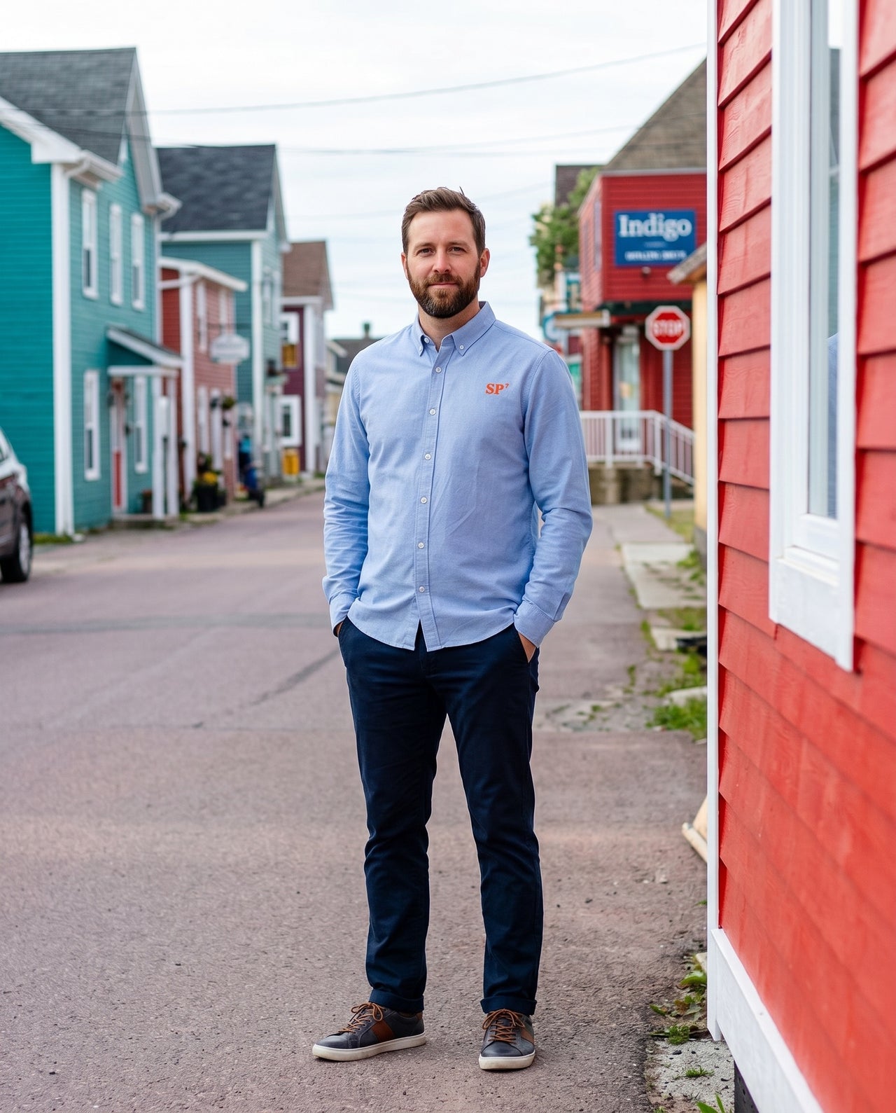Chemise SP Saint-Pierre-Et-Miquelon Hommes bleu ciel Orange - Blanc