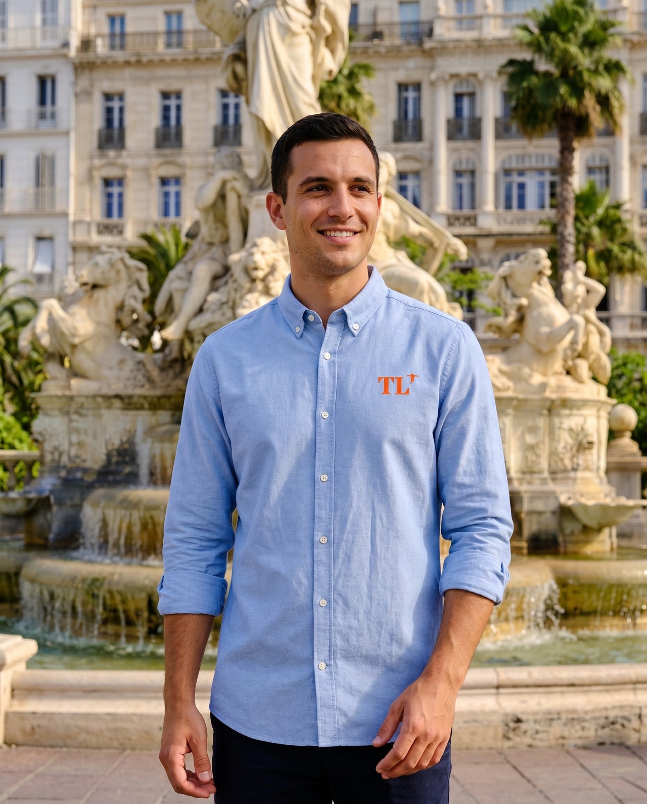 Chemise TL Toulon Hommes bleu ciel Orange - Blanc