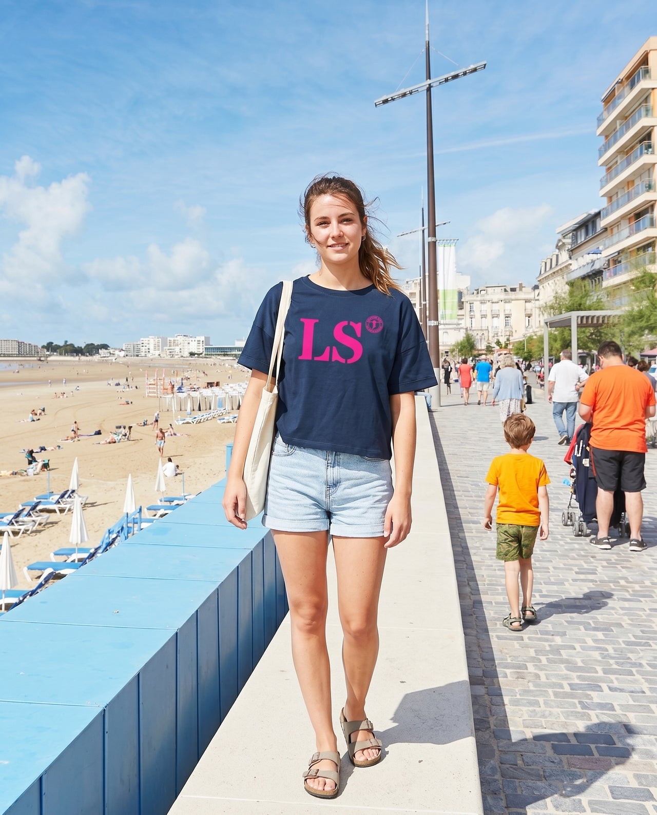T-shirt oversized Les Sables d'Olonne - Bleu et rose - Femmes