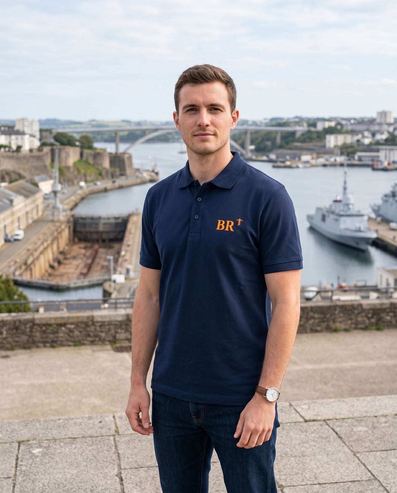 Polo BR Brest -  Bleu Marine et Orange - Unisexe