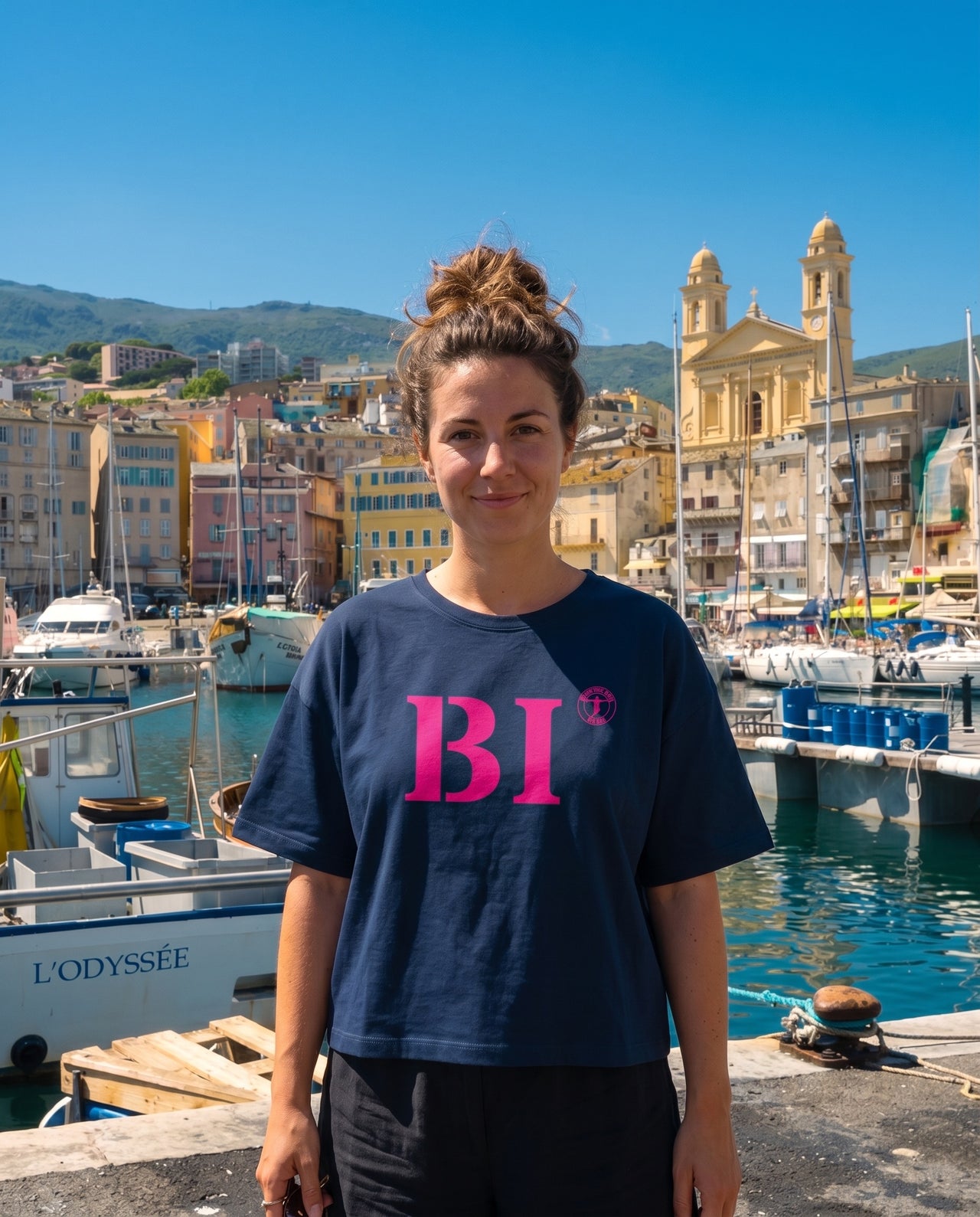T-shirt oversized BI Bastia - Bleu et rose - Femmes