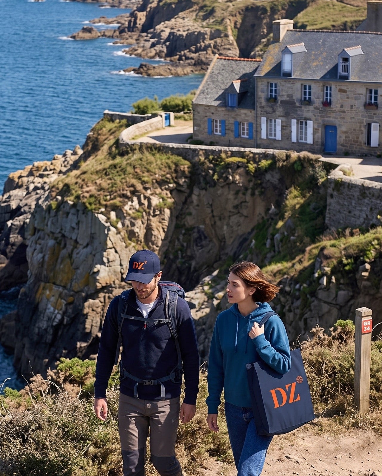 Casquette DZ Douarnenez Bleu Marine - Orange / Rose
