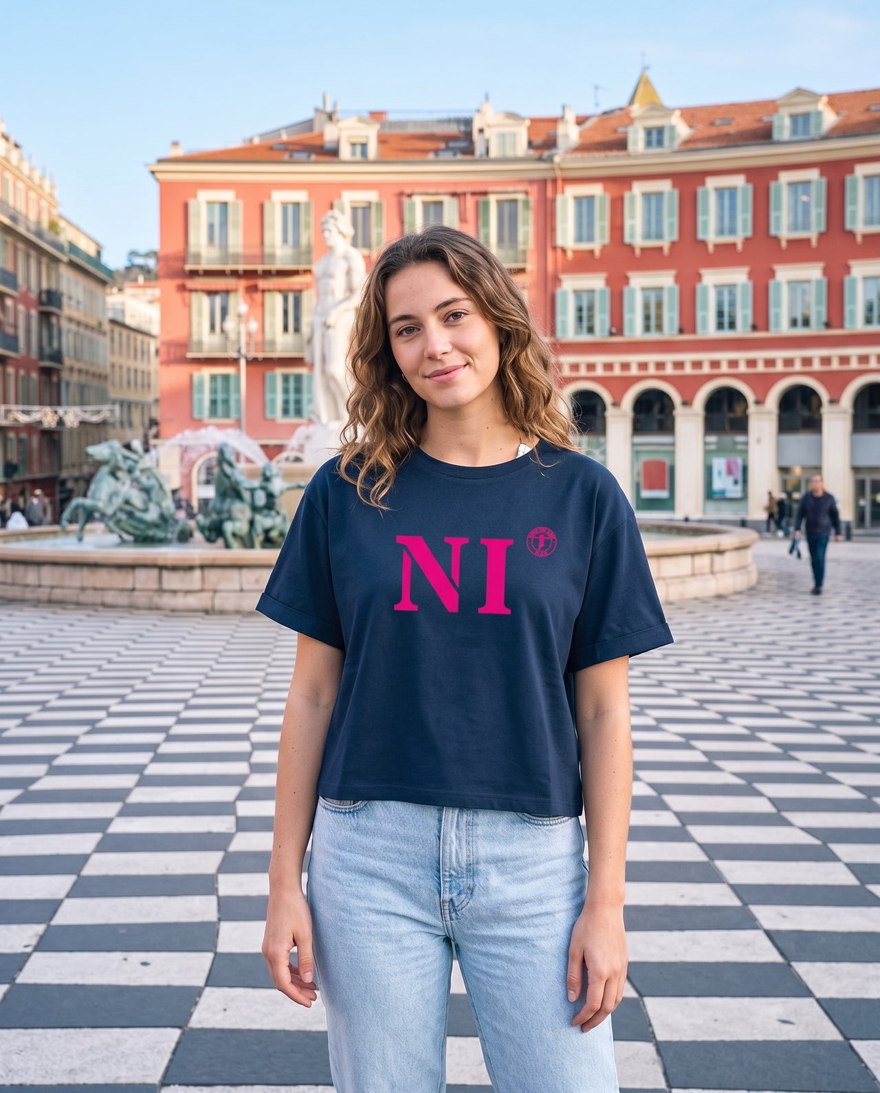 T-shirt oversized NI Nice - Bleu et rose - Femmes