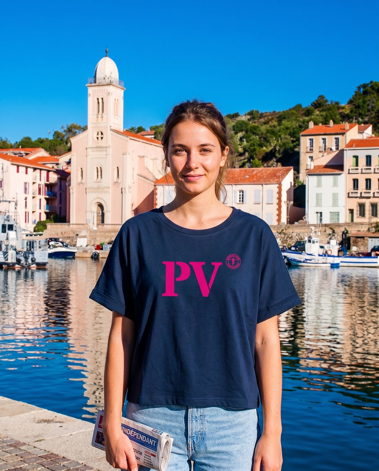 T-shirt oversized PV Port-Vendres - Bleu et rose - Femmes