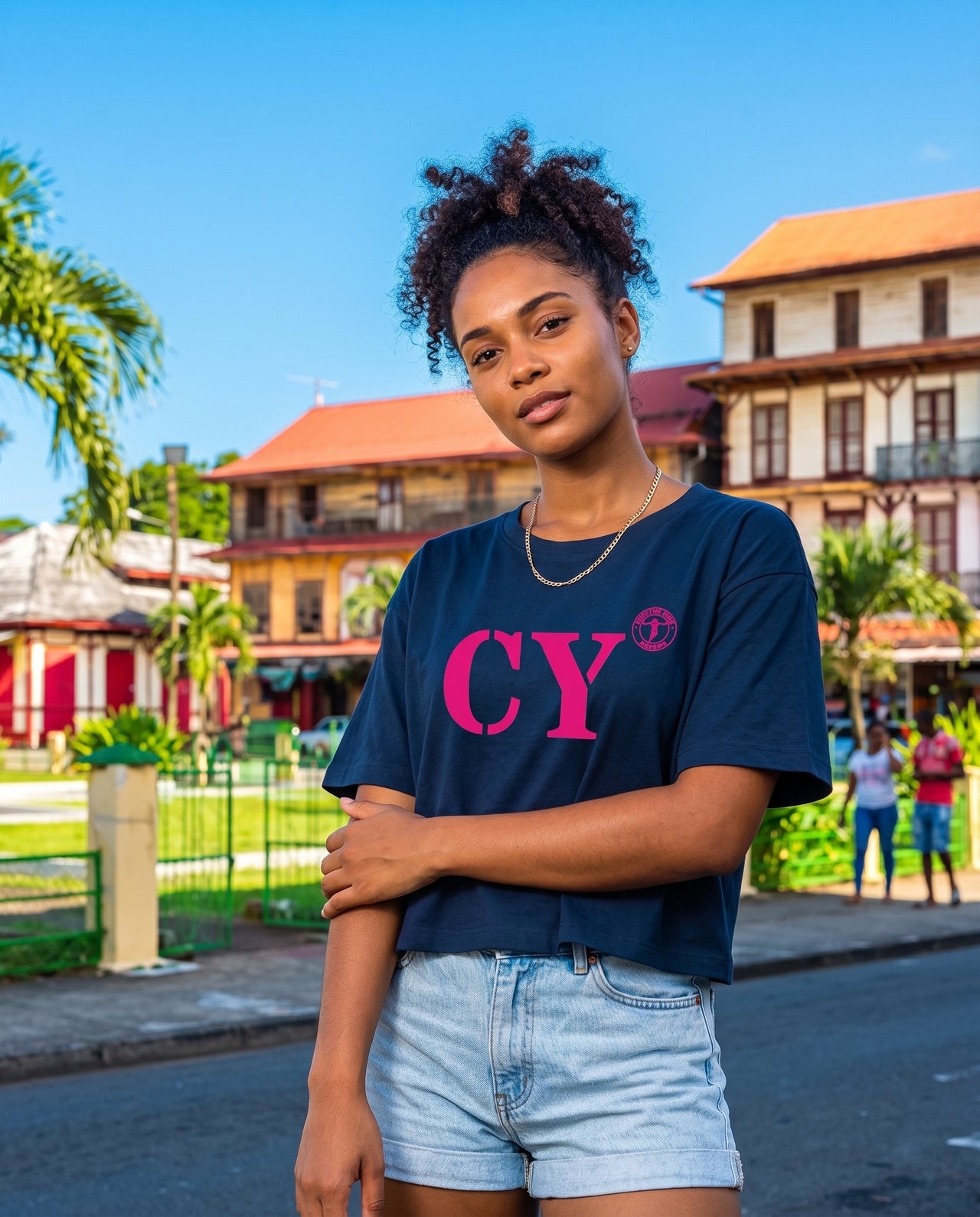 T-shirt oversized CY Cayenne - Bleu et rose - Femmes