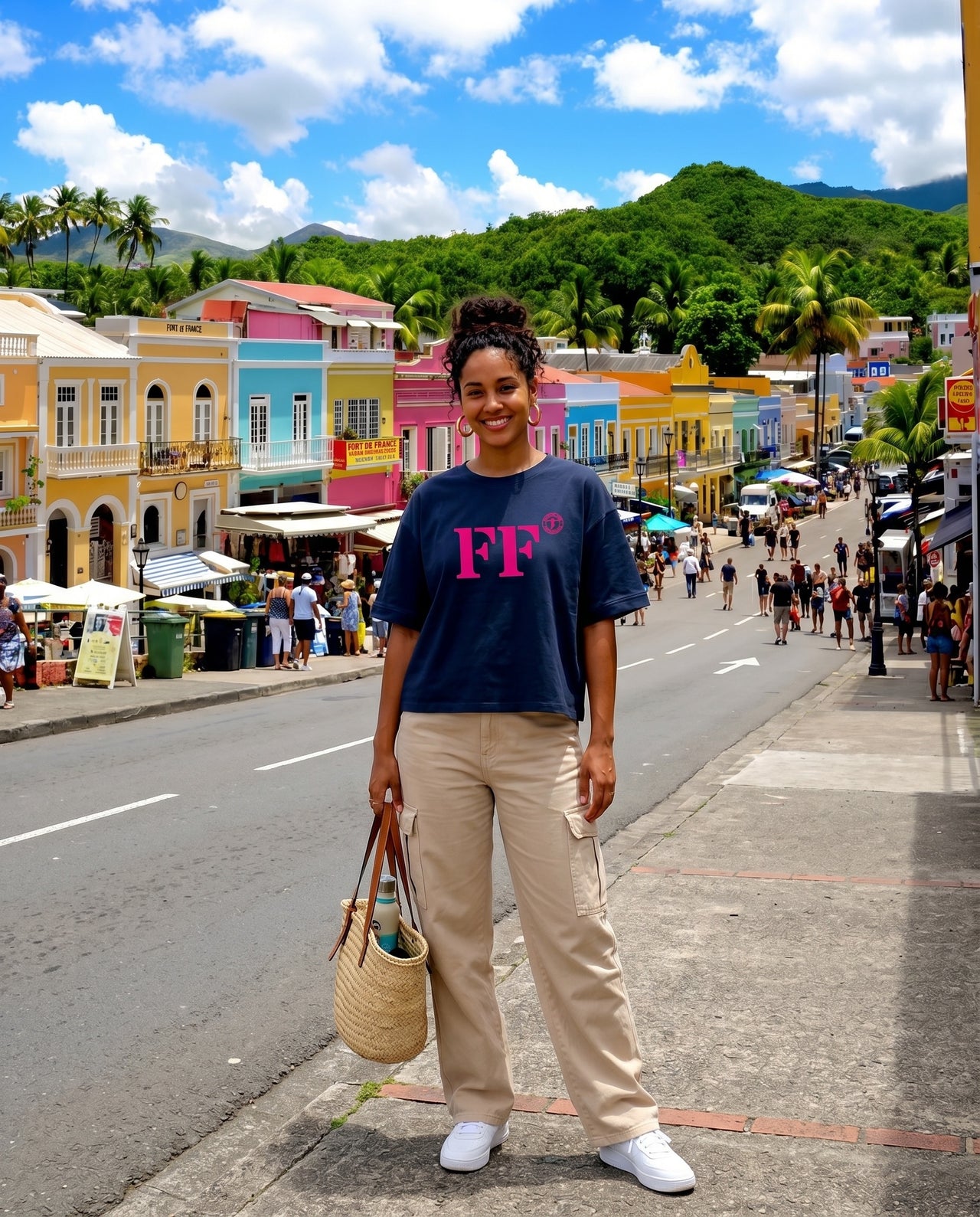 T-shirt oversized FF Fort-De-France - Bleu et rose - Femmes