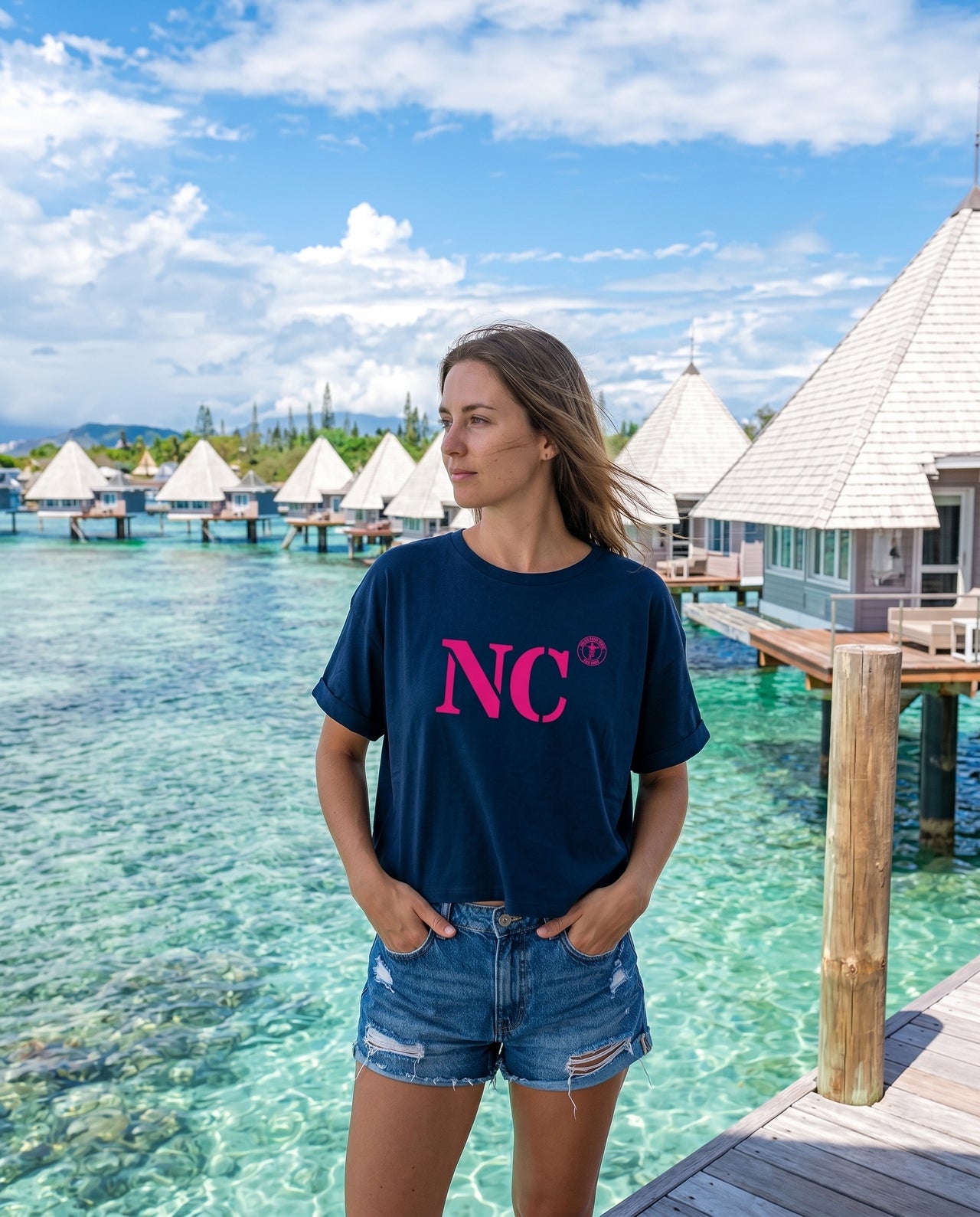 T-shirt oversized NC Nouméa - Bleu et rose - Femmes