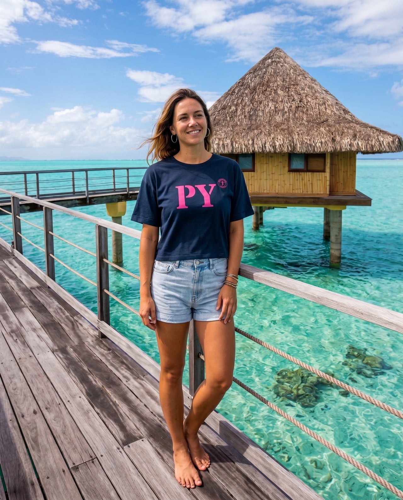 T-shirt oversized PY Papeete - Bleu et rose - Femmes