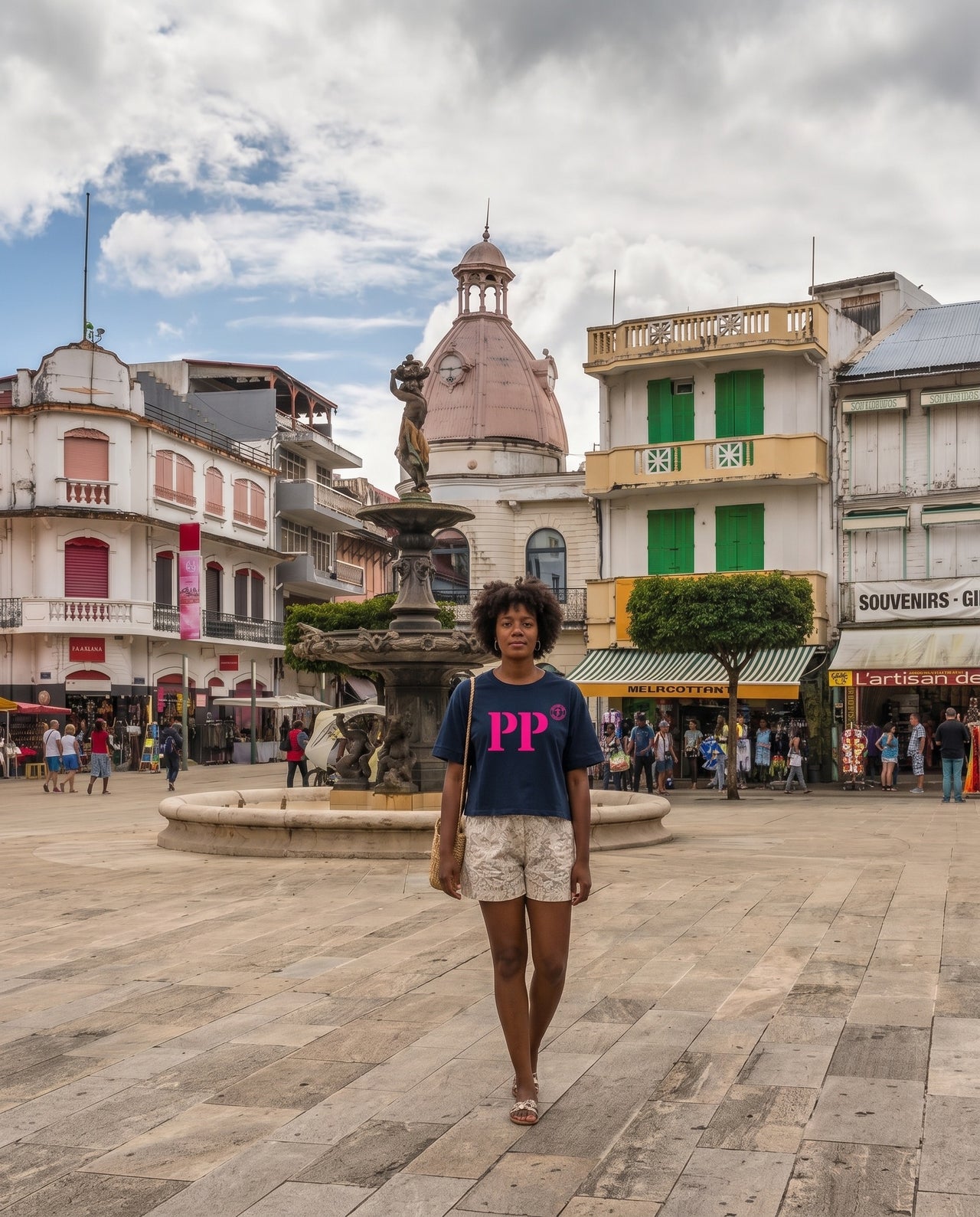 T-shirt oversized PP Pointe-à-Pitre - Bleu et rose - Femmes