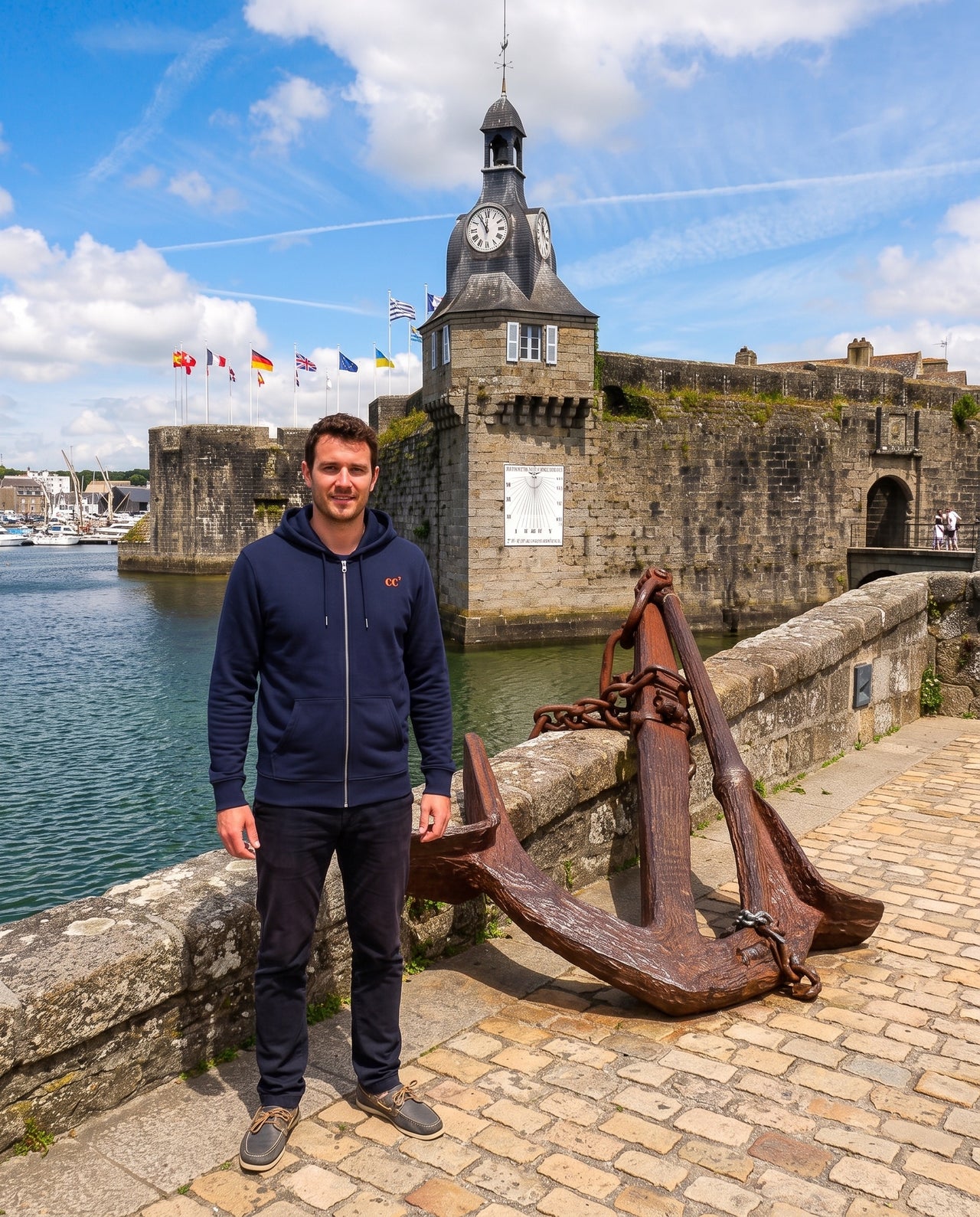 Sweat à capuche zippé Concarneau "CC" Bleu Marine et Orange - Unisexe