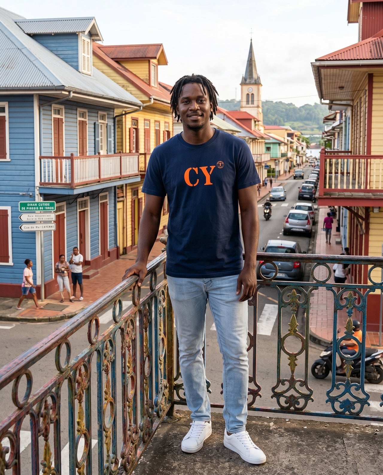 T-shirt Cayenne CY Bleu Marine - Orange / Blanc