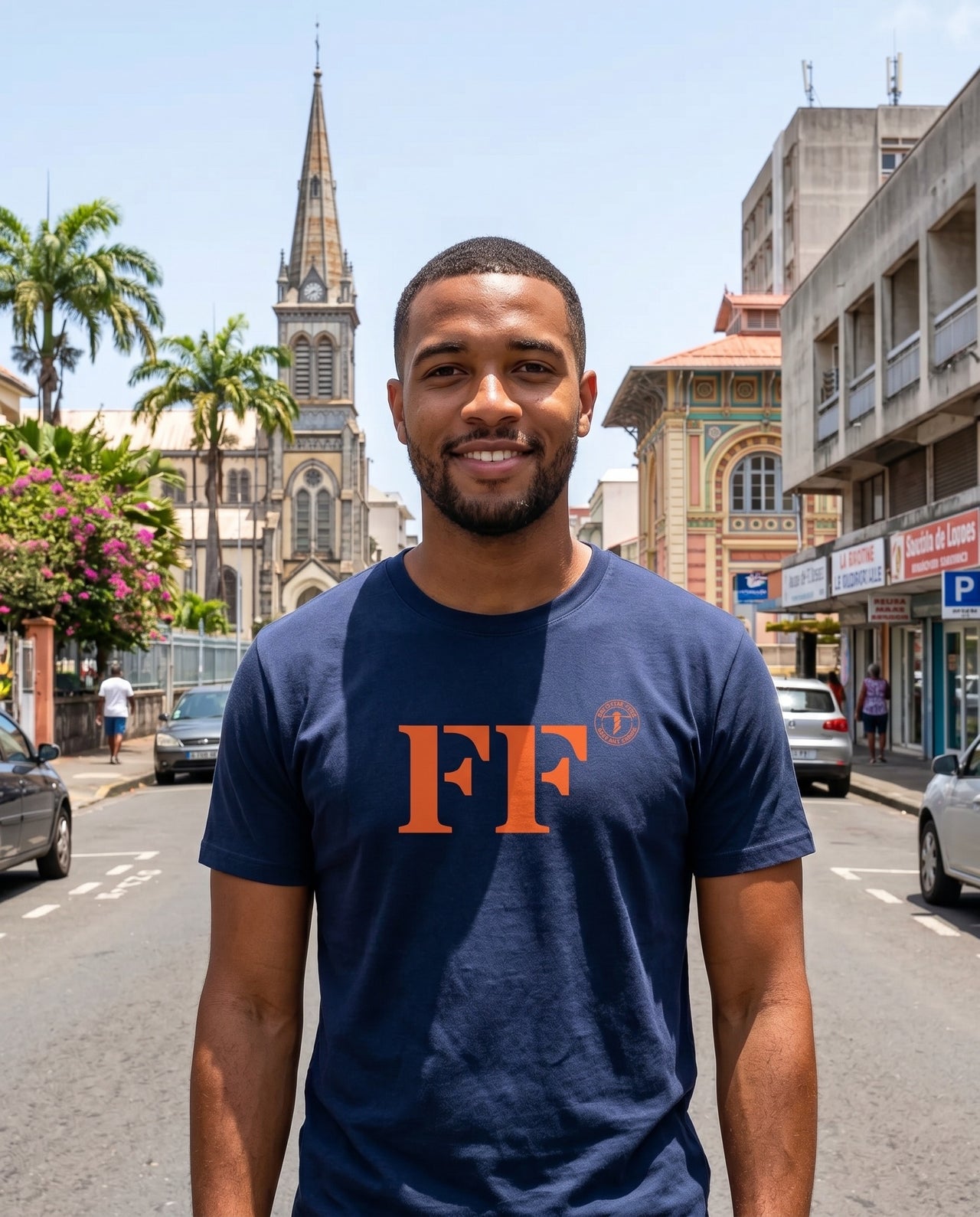 T-shirt Fort-De-France FF Marine et orange