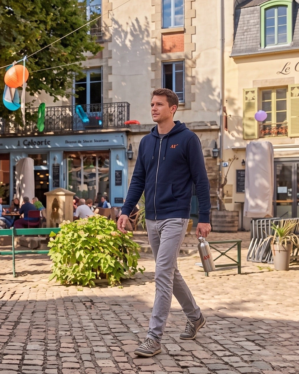Sweat à capuche zippé Auray "AY" Bleu Marine et Orange - Unisexe