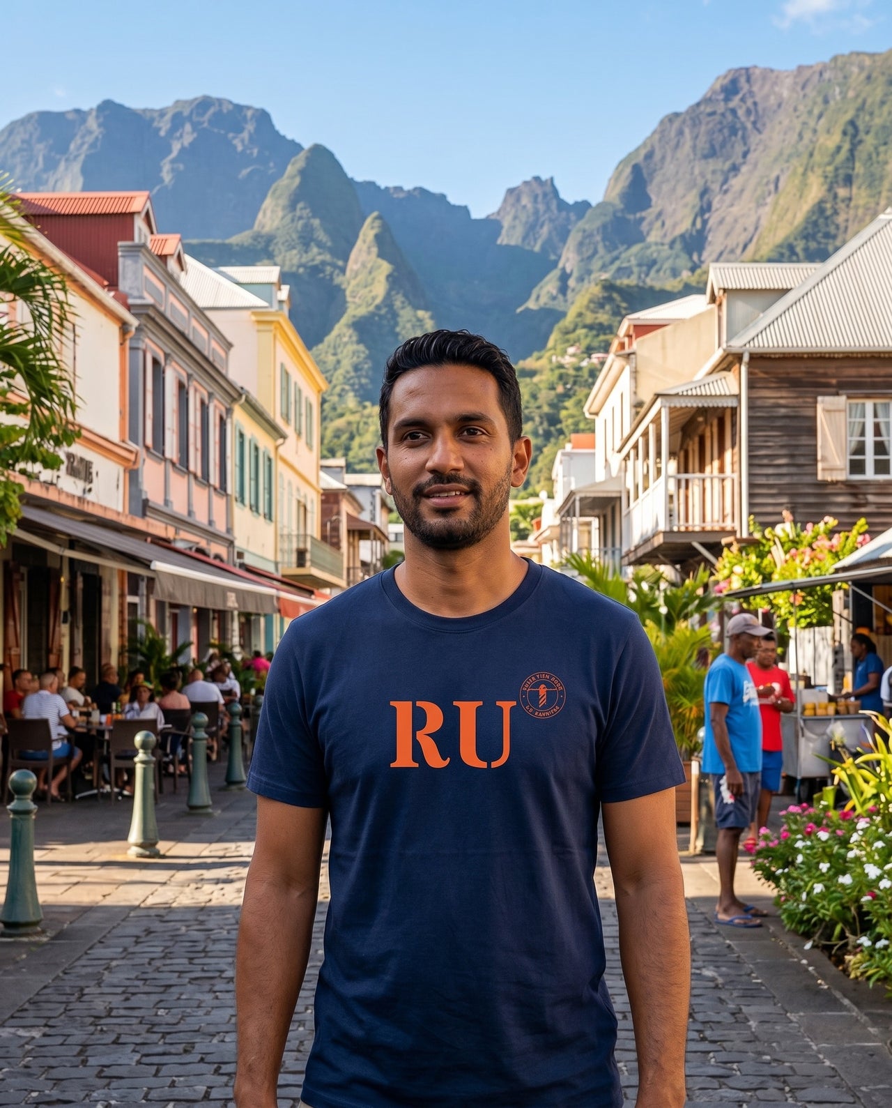 T-shirt La Réunion RU Marine et orange