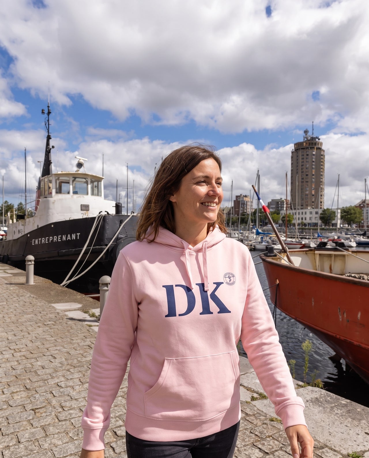 Sweat à capuche Dunkerque DK Rose et Bleu Marine