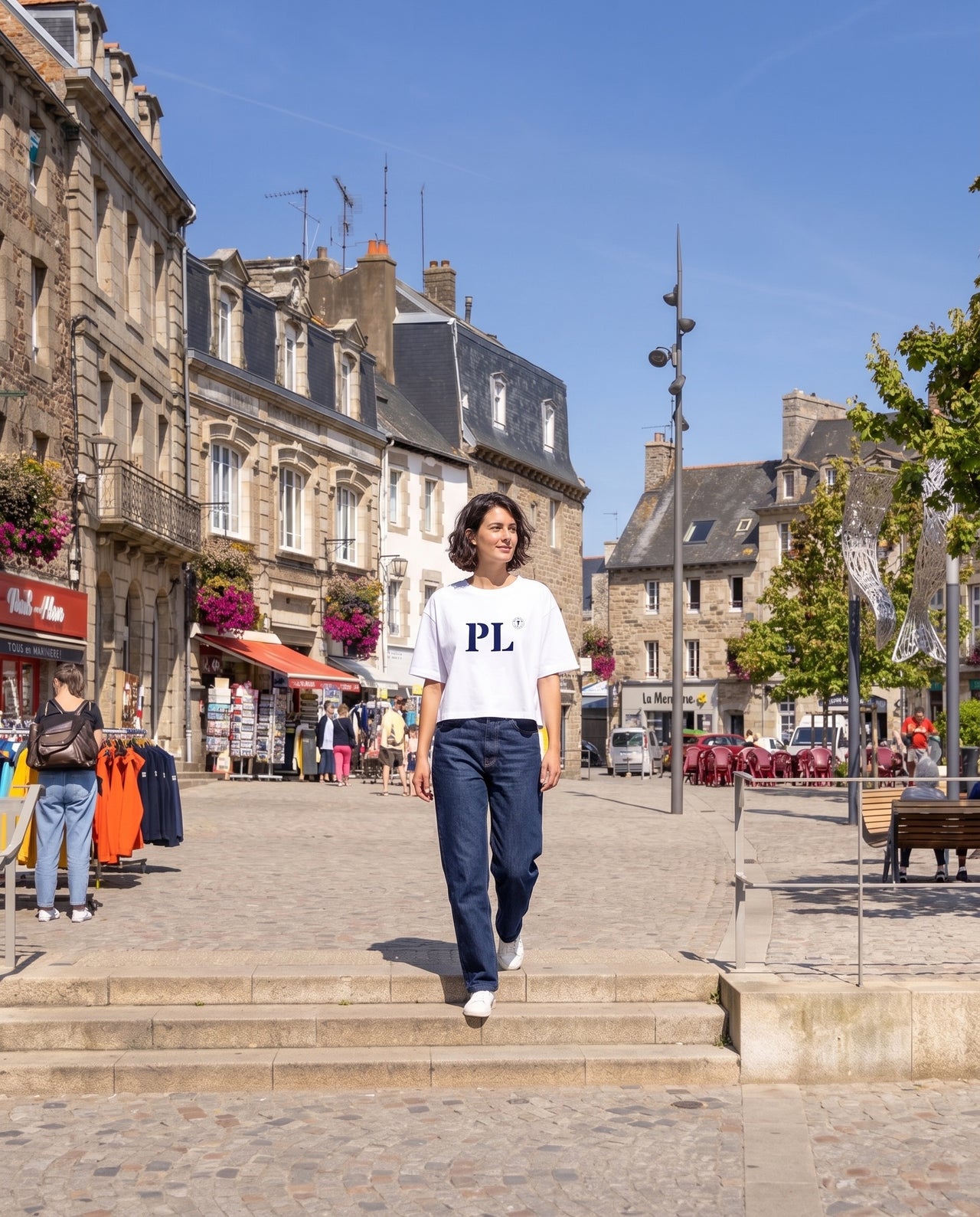 Tshirt oversized Paimpol PL - Blanc et Bleu - Femmes