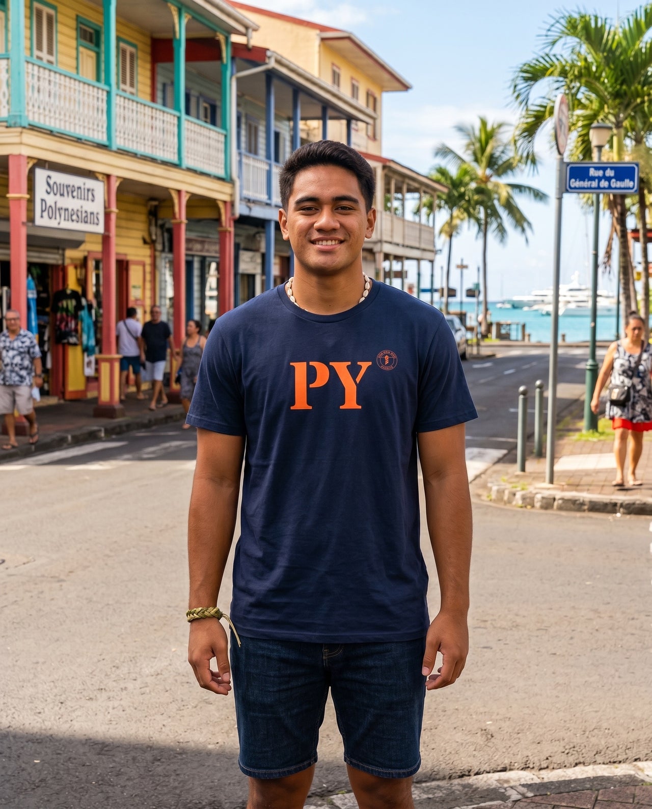 T-shirt Papeete PY Marine et orange