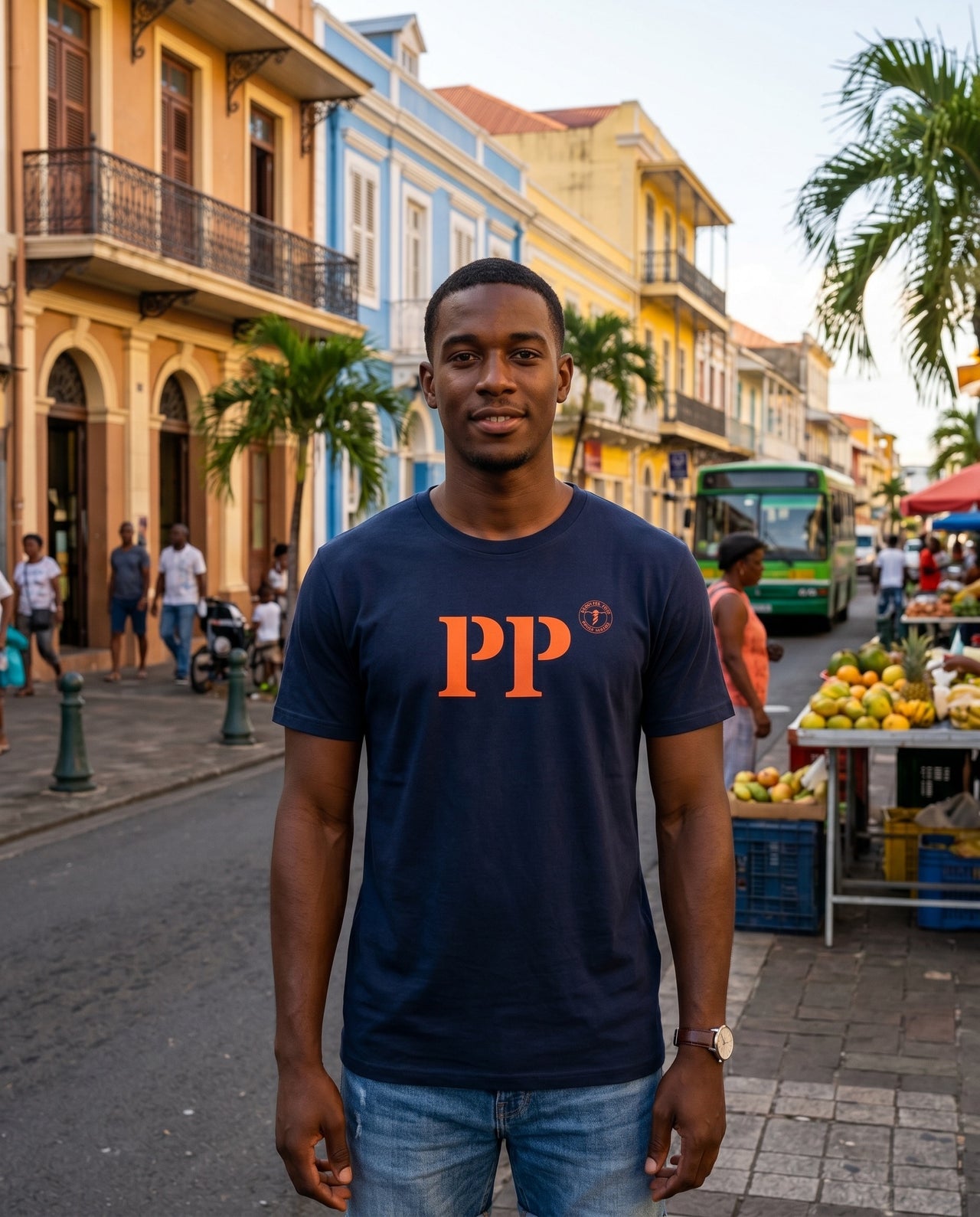 T-shirt Pointe-à-Pitre PP Marine et orange