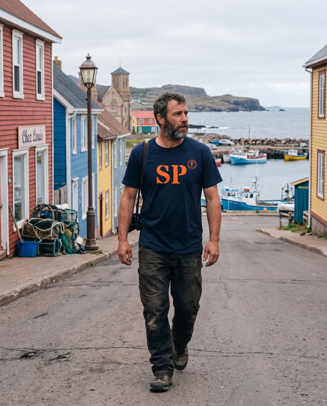 T-shirt Saint-Pierre-et-Miquelon SP Marine et orange