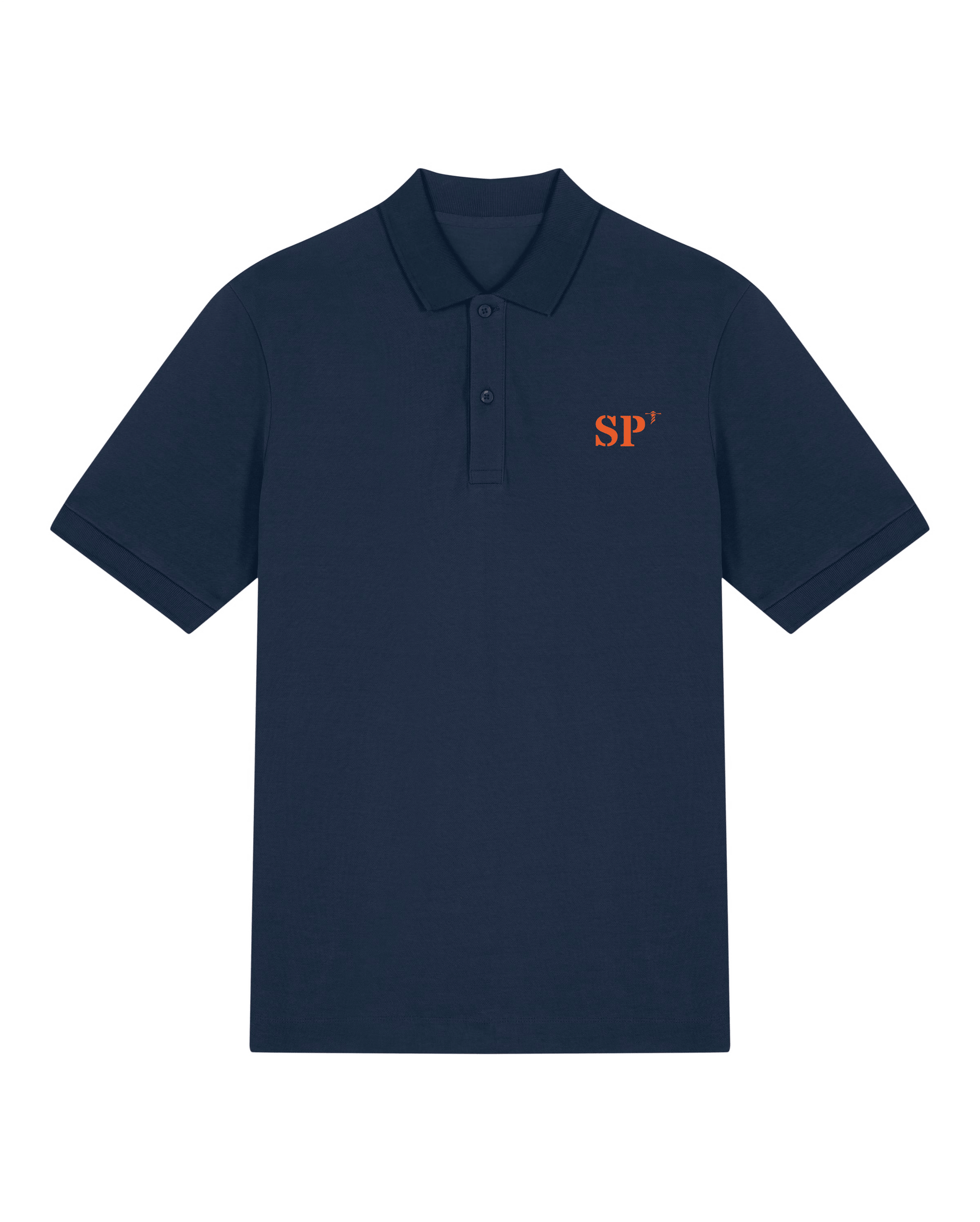 Polo brodé Saint - Pierre - et - Miquelon SP Bleu Marine - Orange / Blanc - Quartier iodé