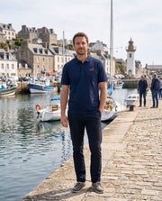 Polo brodé Audierne AD Bleu Marine - Orange / Blanc - Quartier iodé