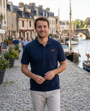 Polo brodé Auray AY Bleu Marine orange / blanc - Unisexe - Quartier iodé