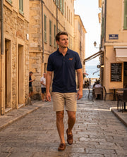 Polo brodé Ajaccio AJ - Marine - Orange / Blanc - Quartier iodé