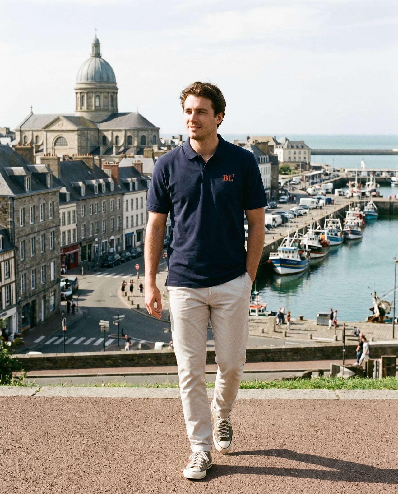 Polo brodé BL Boulogne sur Mer - Bleu marine - Orange / Blanc - Quartier iodé
